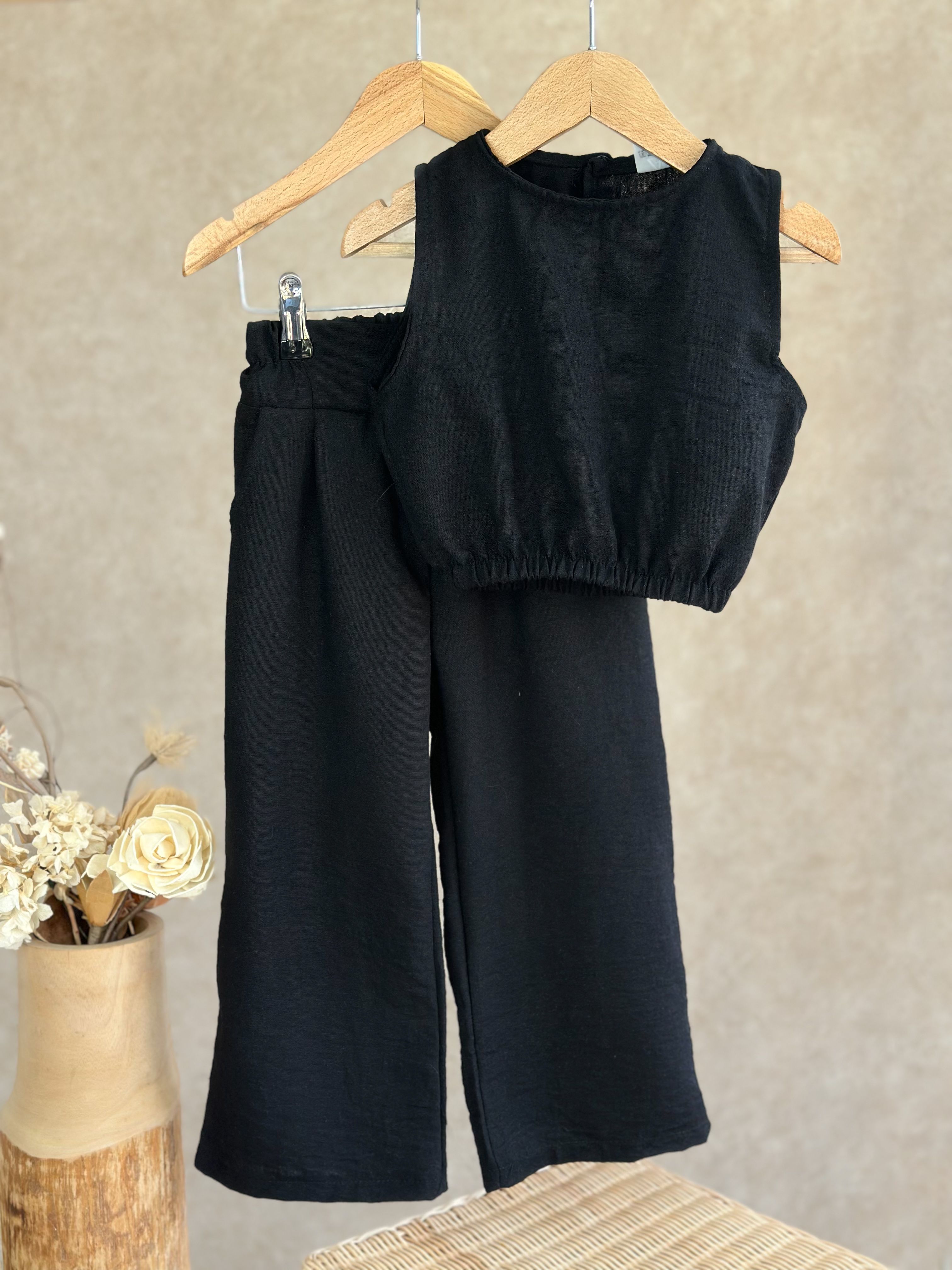 Crop Üst ve Pantolon Takım-Siyah
