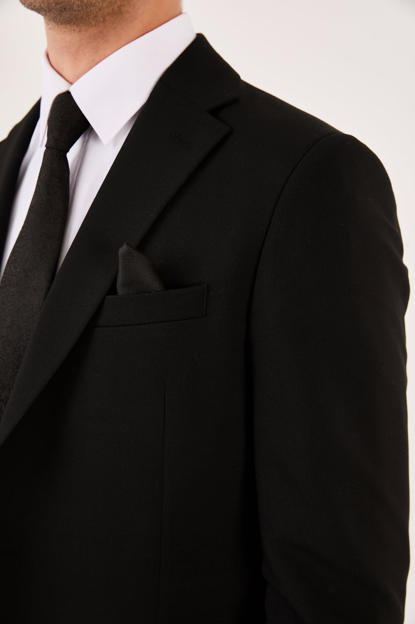 wodelli Erkek Slim Fit Siyah Mono Yaka Likralı Çift Yırtmaçlı Takım Elbise