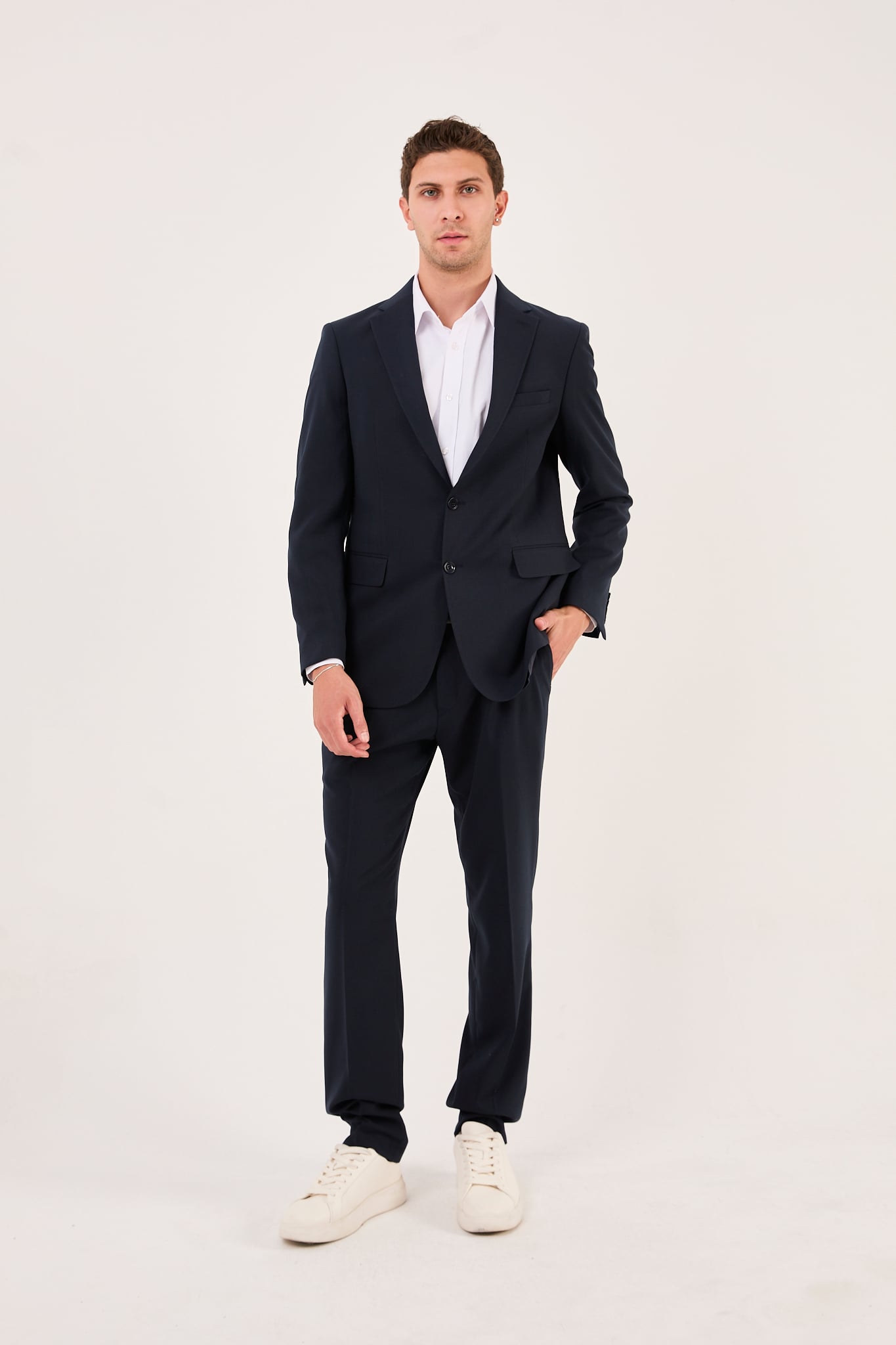 wodelli Erkek Slim Fit Lacivert Mono Yaka Likralı Çift Yırtmaçlı Takım Elbise