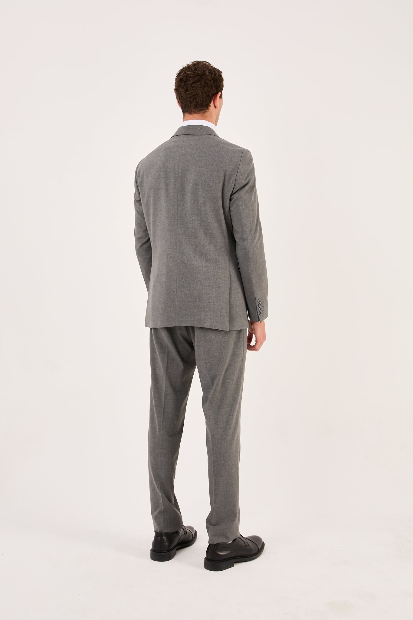 wodelli Erkek Slim Fit Gri Mono Yaka Likralı Çift Yırtmaçlı Takım Elbise