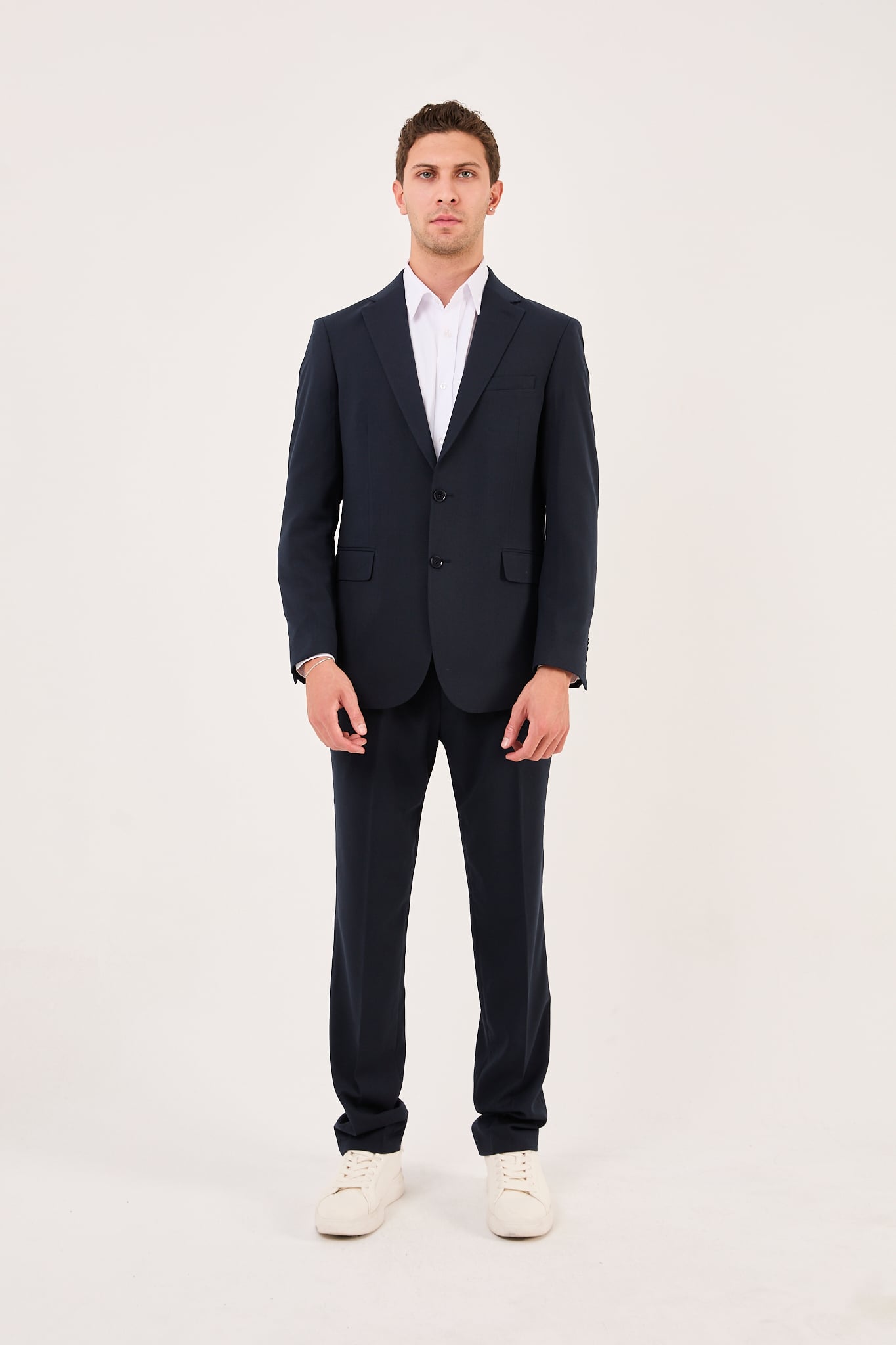 wodelli Erkek Slim Fit Lacivert Mono Yaka Likralı Çift Yırtmaçlı Takım Elbise