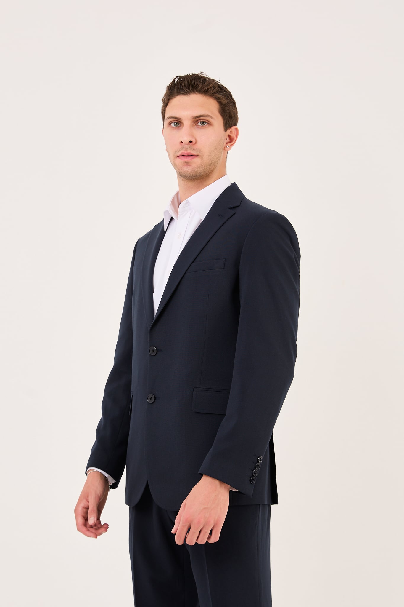 wodelli Erkek Slim Fit Lacivert Mono Yaka Likralı Çift Yırtmaçlı Takım Elbise