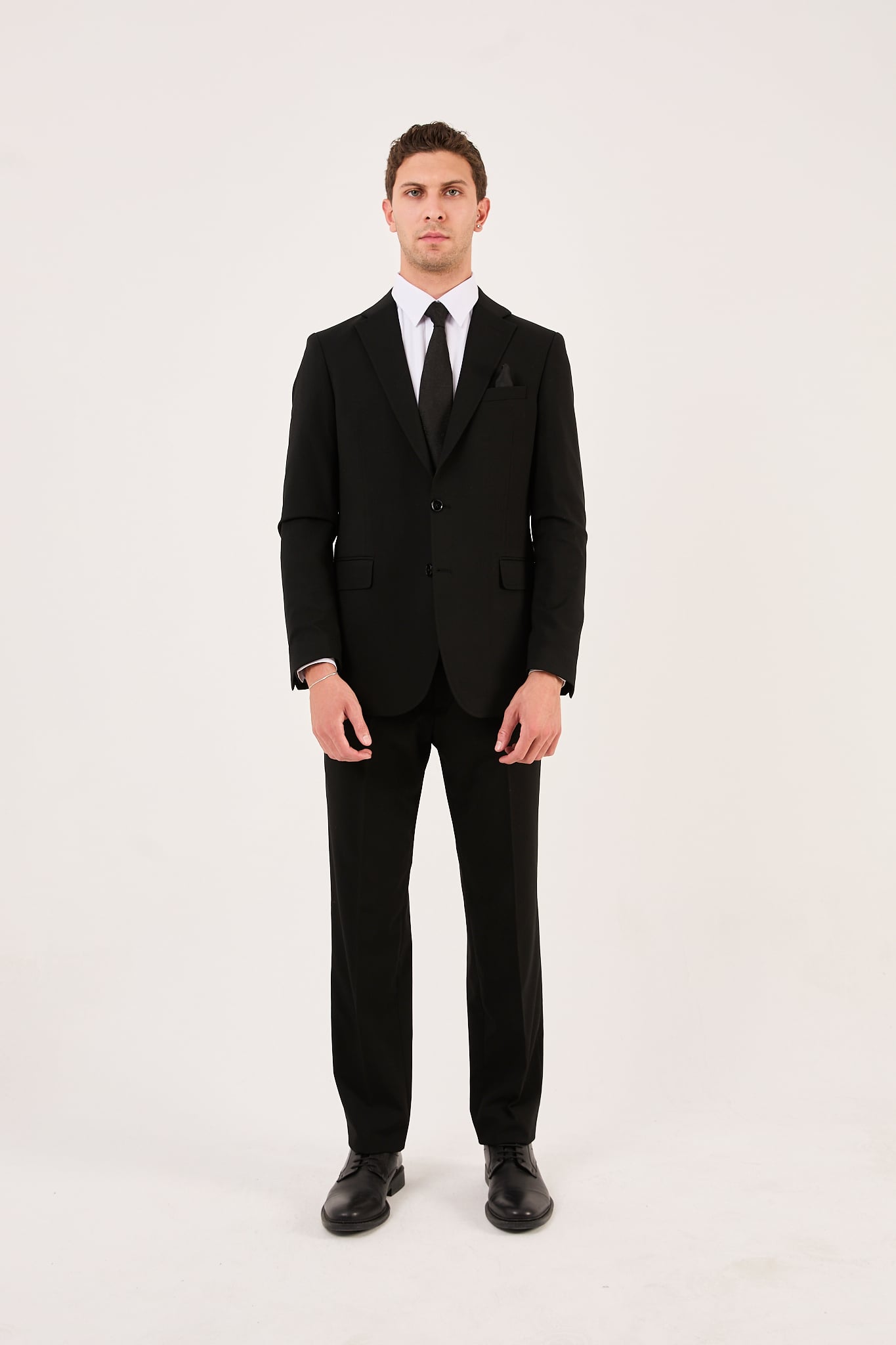 wodelli Erkek Slim Fit Siyah Mono Yaka Likralı Çift Yırtmaçlı Takım Elbise