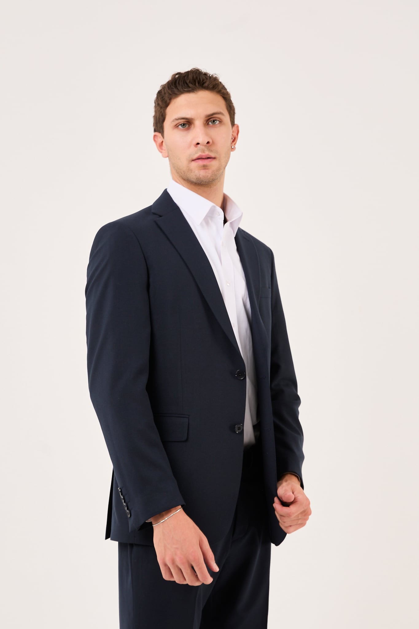 wodelli Erkek Slim Fit Lacivert Mono Yaka Likralı Çift Yırtmaçlı Takım Elbise