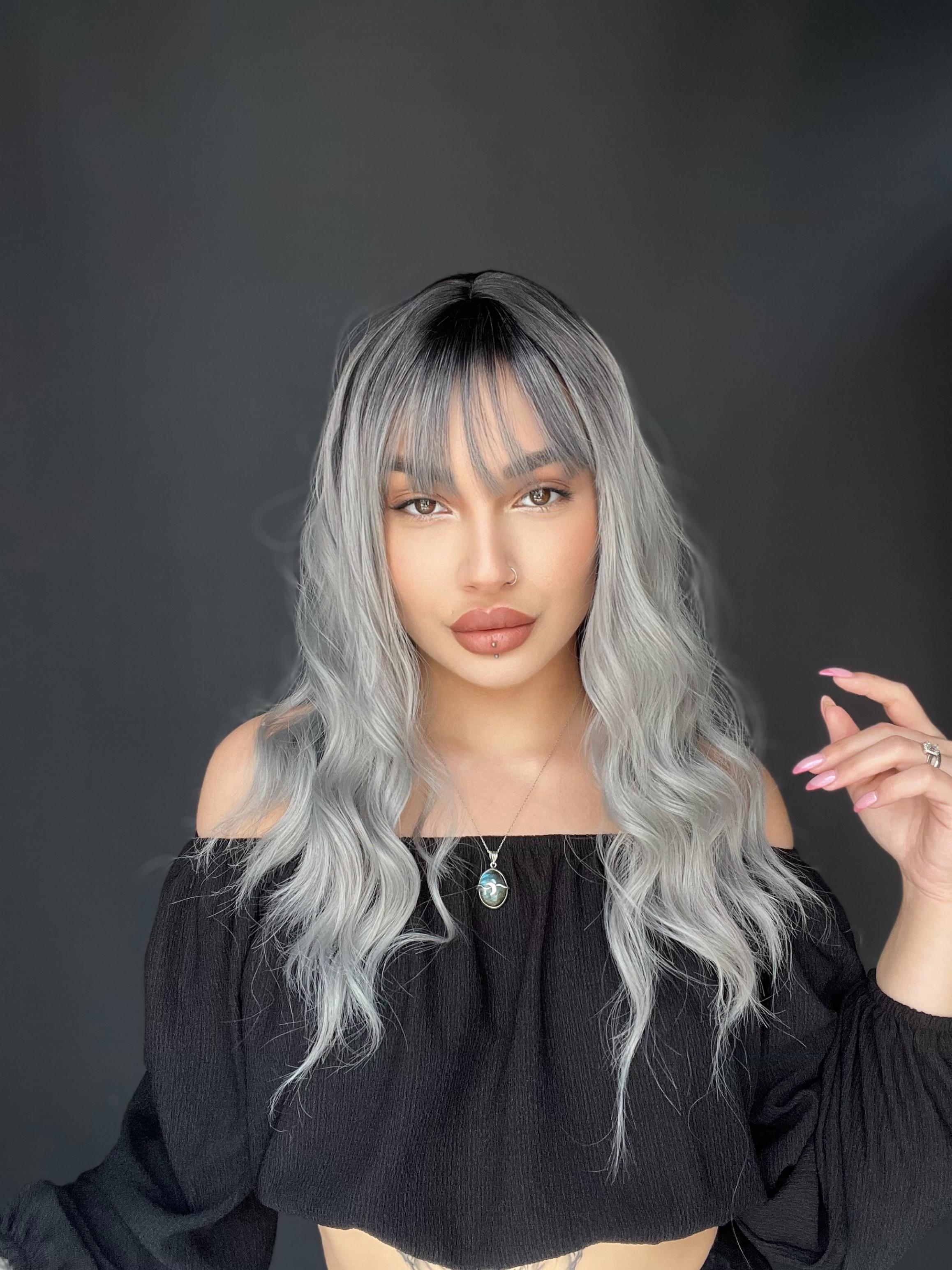 Okyanus Dalgası Perçemli Medikal Peruk perçemli fiber Siyah Gri