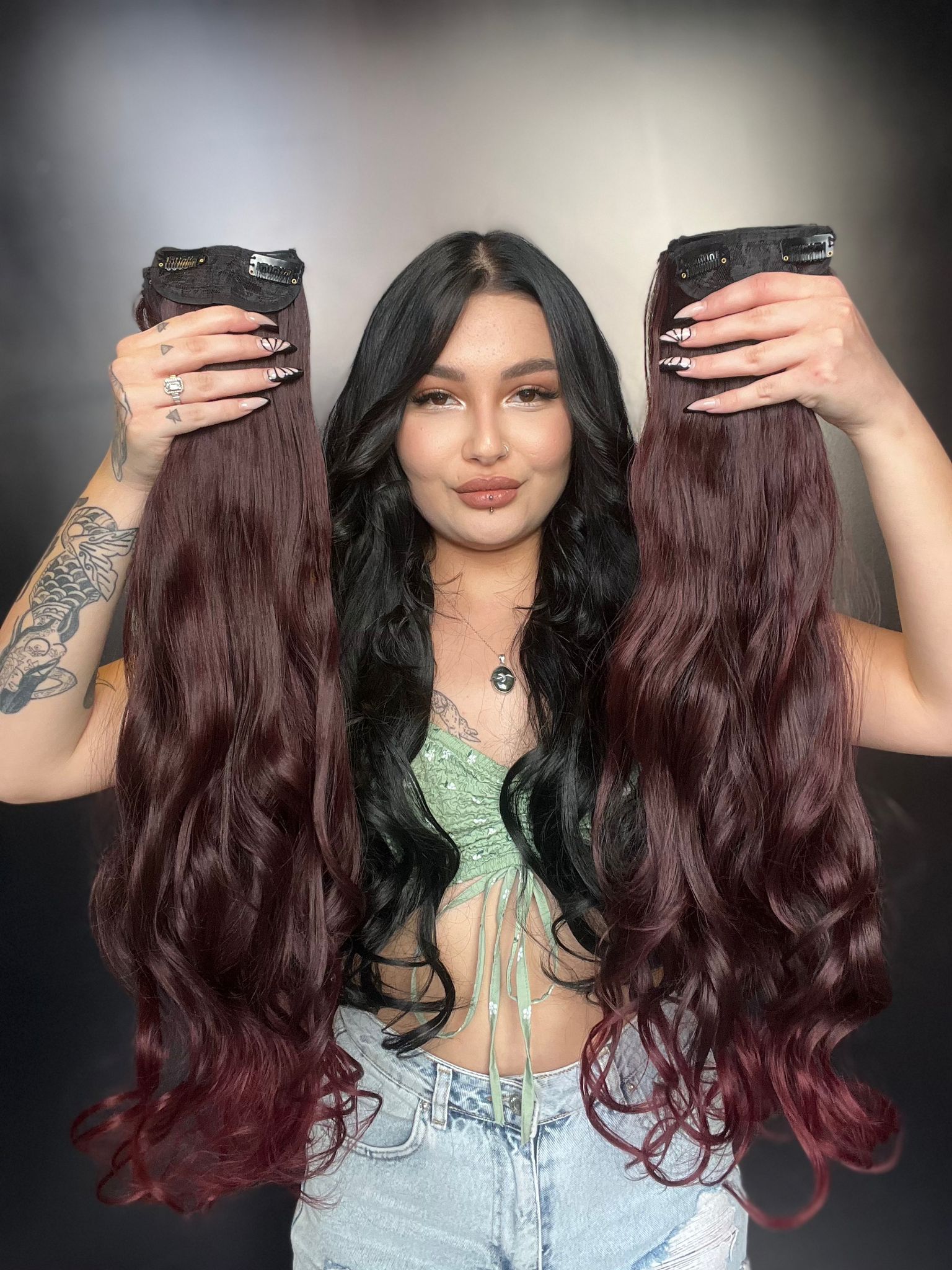 Dalgalı 8 Parça Çıt Çıt - Koyu Kızıl