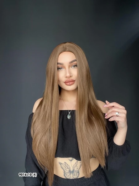 Düz uzun Perçemsiz Cilt görünümlü  Medikal  özel peruk Kahverengi