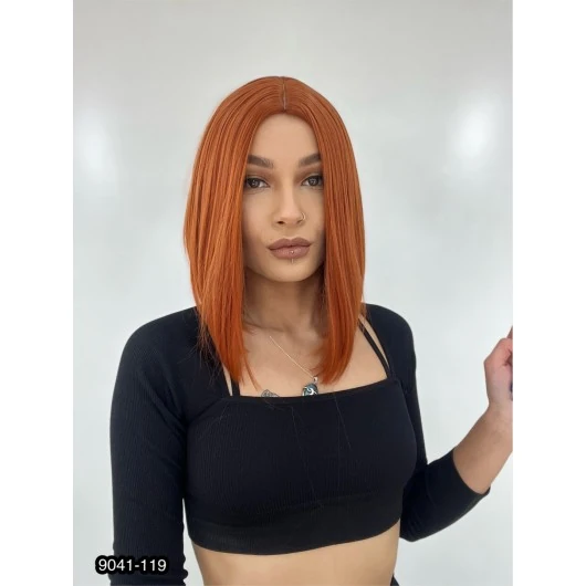 Kahkülsüz Düz Kısa Fiber Sentetik Peruk - Bakır