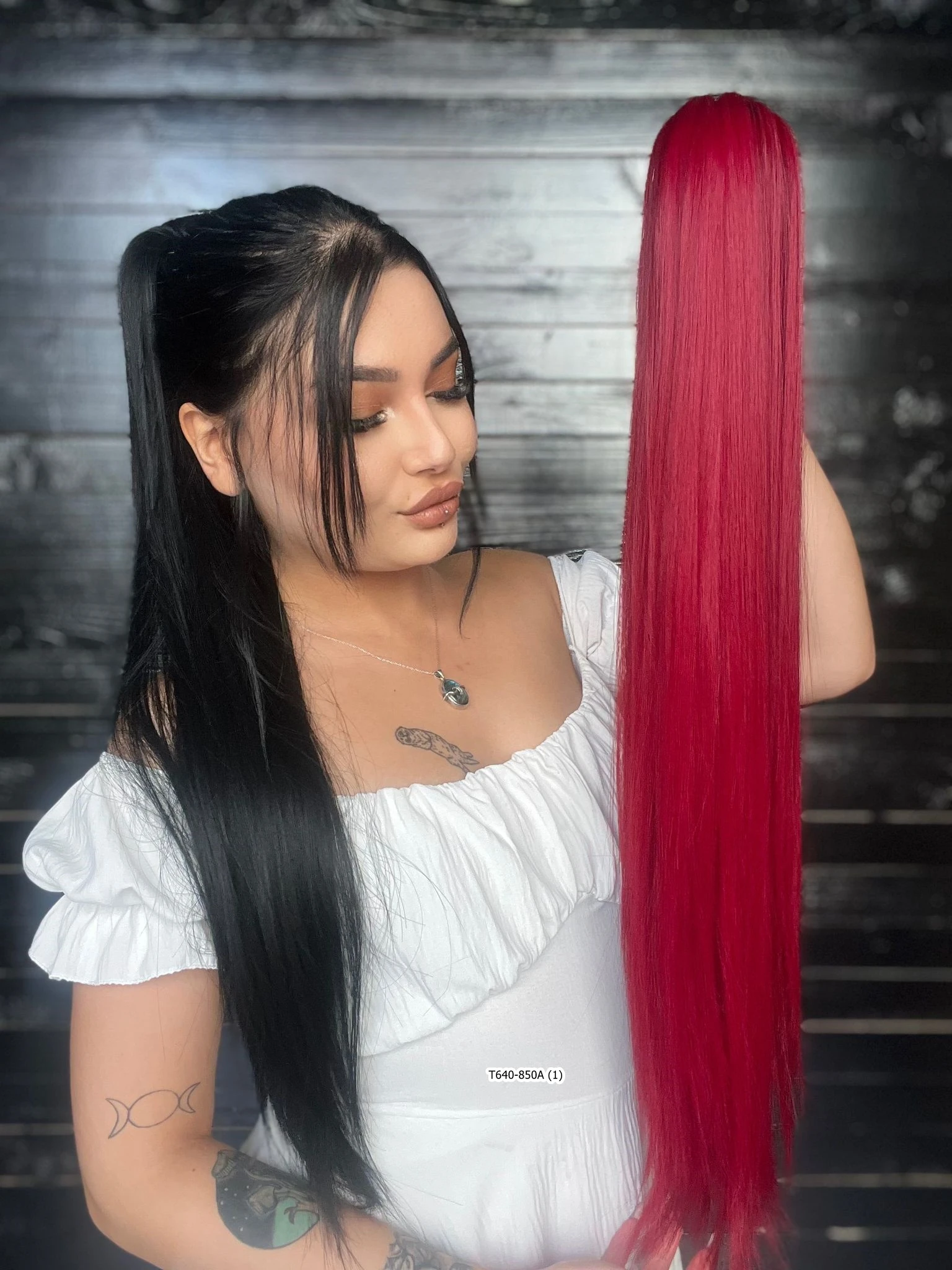 70cm Postiş Tokalı Düz At Kuyruğu - Kızıl