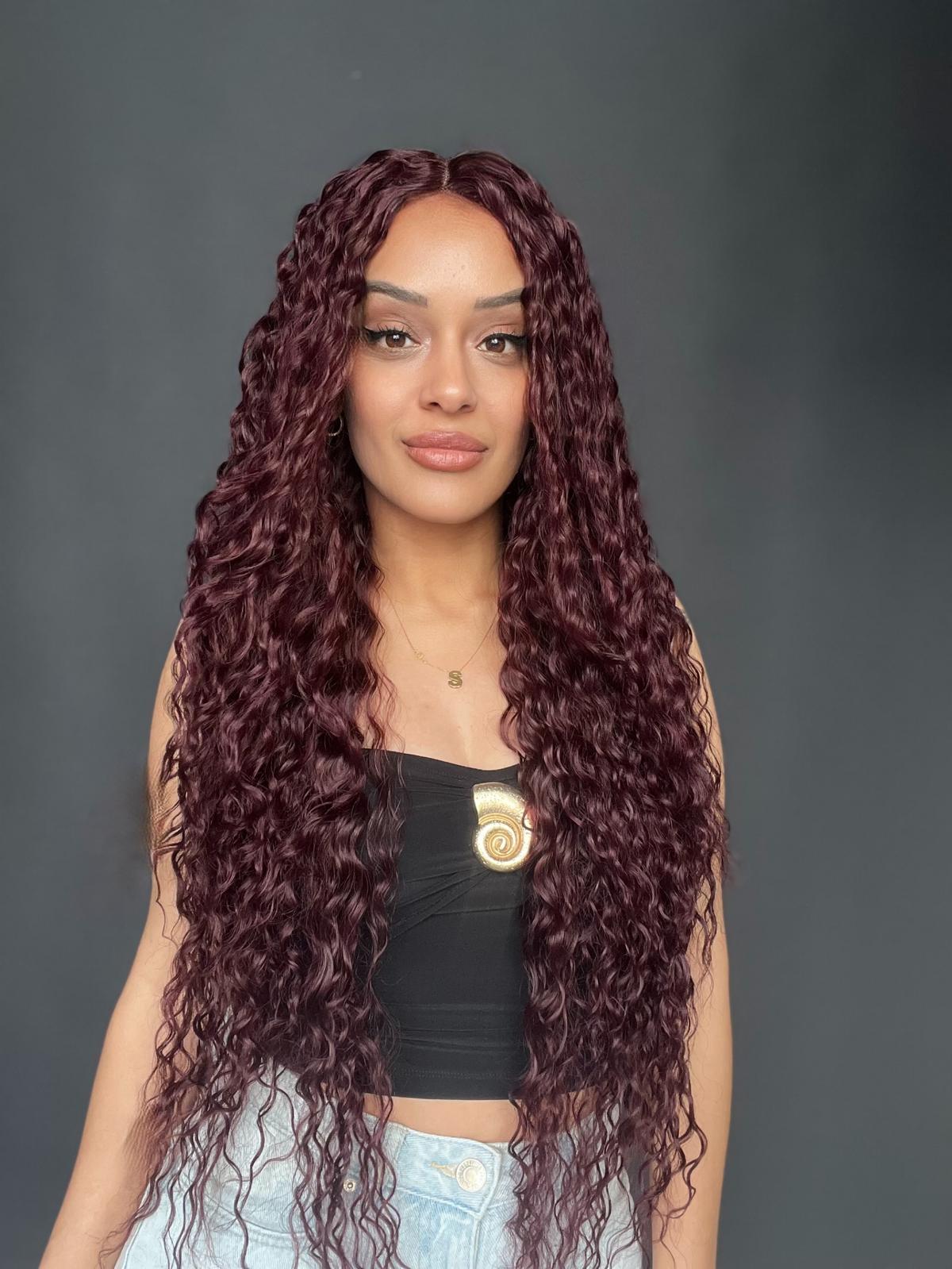 Afro Tül peruk Ön Full Tül -Sabit ayrımlı ektra uzun peruk