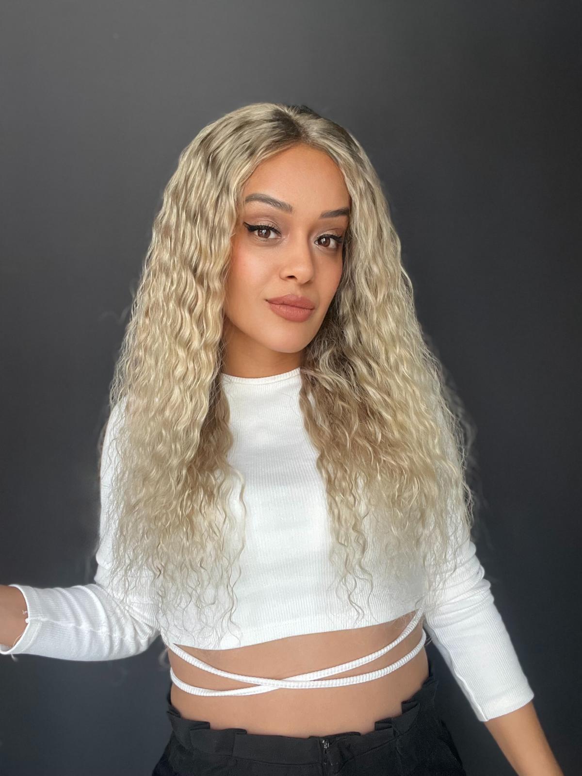 Yıka Çık Orjinal Kendi dalgalı Tül peruk