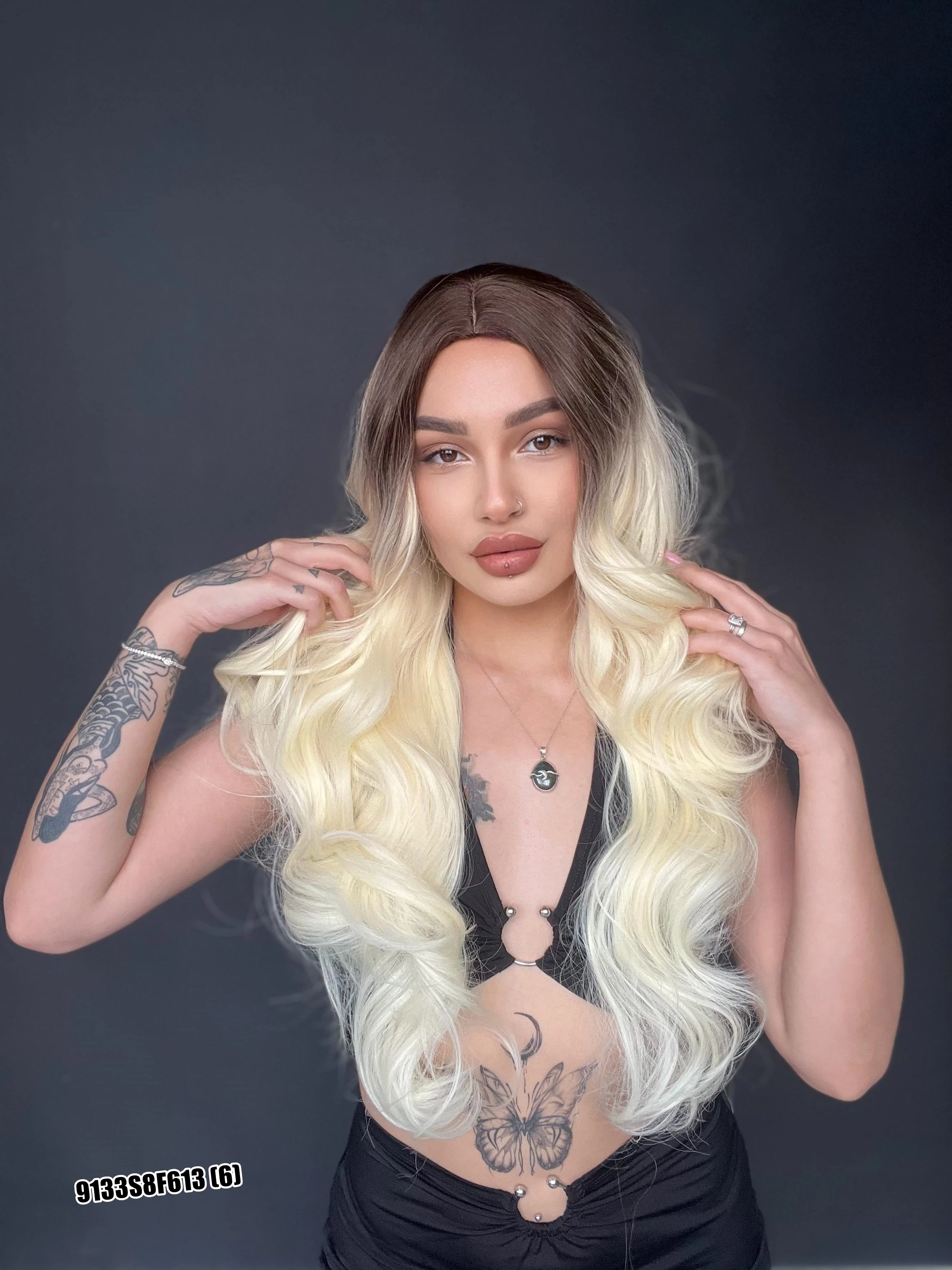 Maşa Dalgalı Fiber Sentetik Uzun Perçemsiz Peruk Kumral ombreli