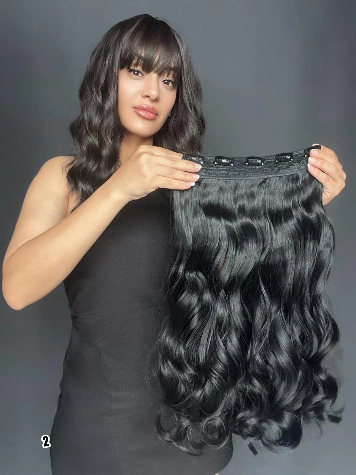 Dalgalı Geniş Parça Yarımay Çıtçıt Saç Siyah