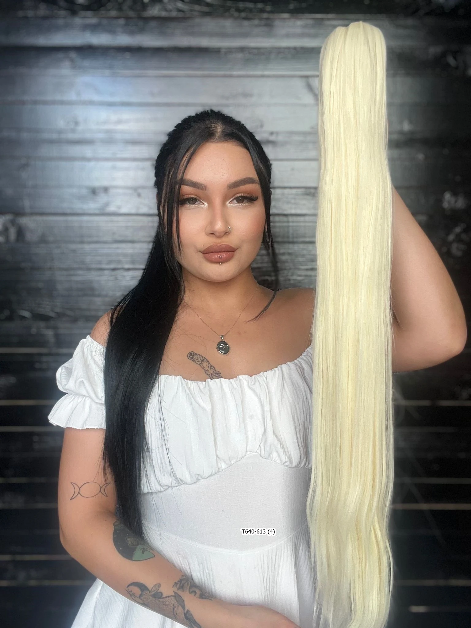 70cm Postiş Tokalı Düz At Kuyruğu - Açık Platin