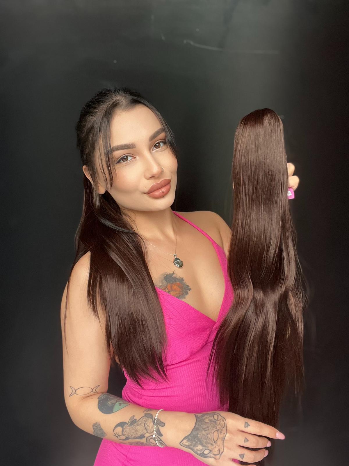 Düz At Kuyruğu Postiş Mandallı Tokalı fiber 60 cm Mokka kahve