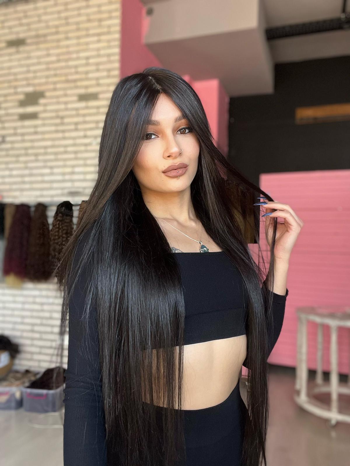 Baby ipek tabanlı Gerçek saç peruk Doğal Ton  uzun