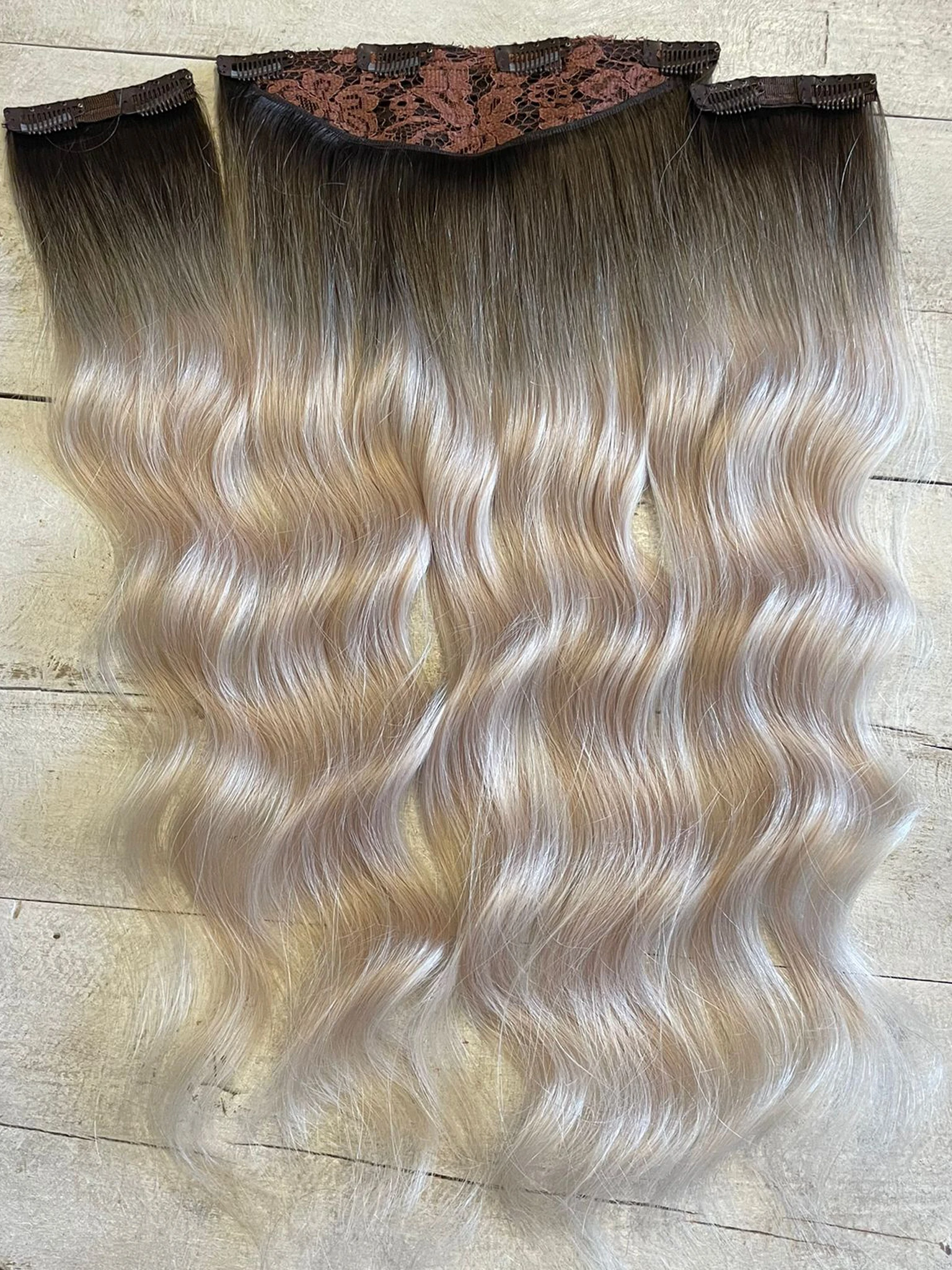 Yarımay+2 yan %100 gerçek çıtçıt saç 60cm