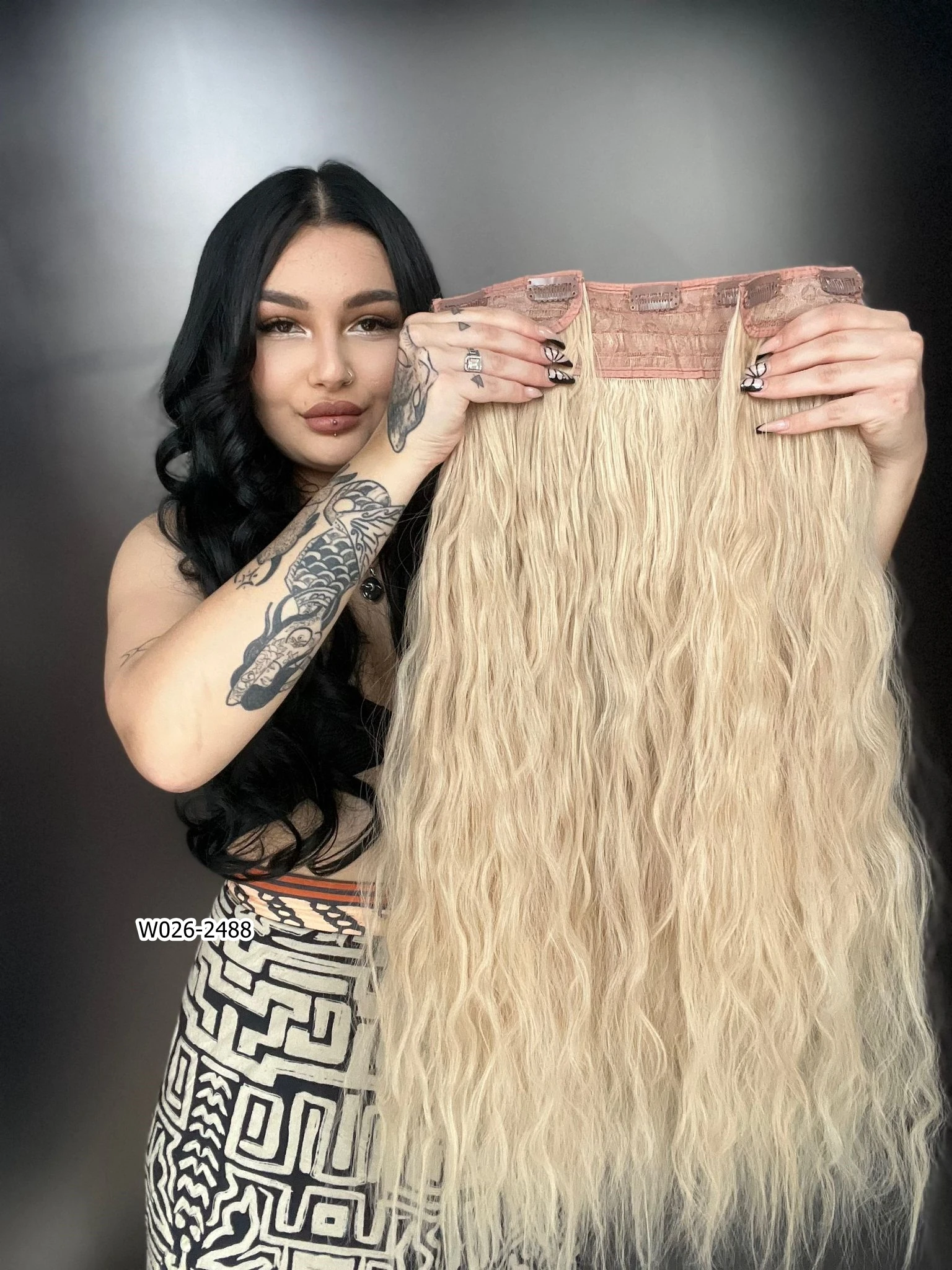 Afro Dalgalı Yarım Ay + 2 Yan Çıt Çıt - Balköpüğü Beyaz Platin Röfleli