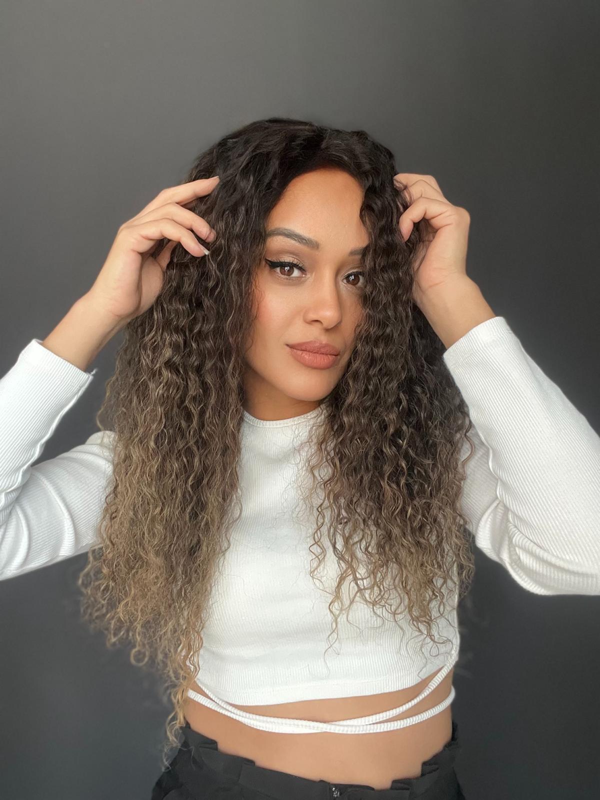 Yıka Çık Orjinal Kendi dalgalı Tül peruk