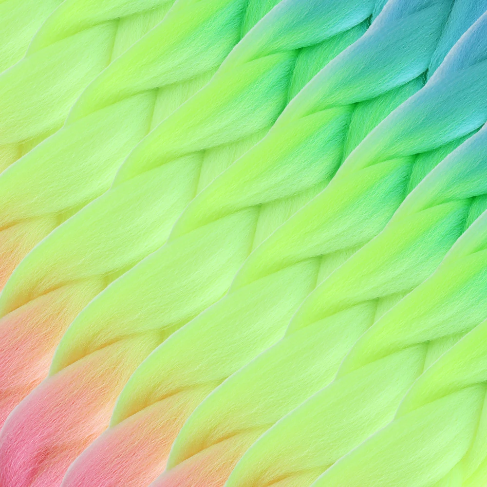 Afrika Örgülük Ombreli Sentetik Saç 100 Gr. - Açık Mavi / Neon Sarı / Pembe