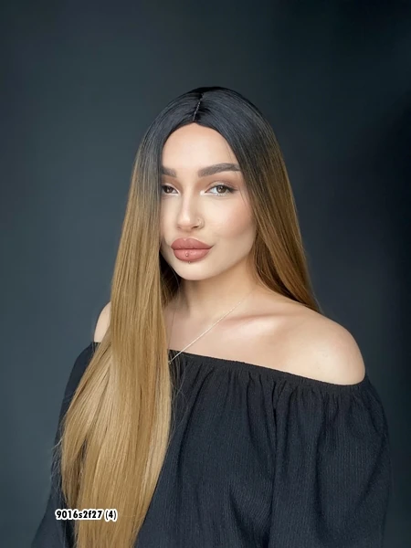 Düz uzun Perçemsiz Cilt görünümlü  Medikal  özel peruk Siyah Karamel