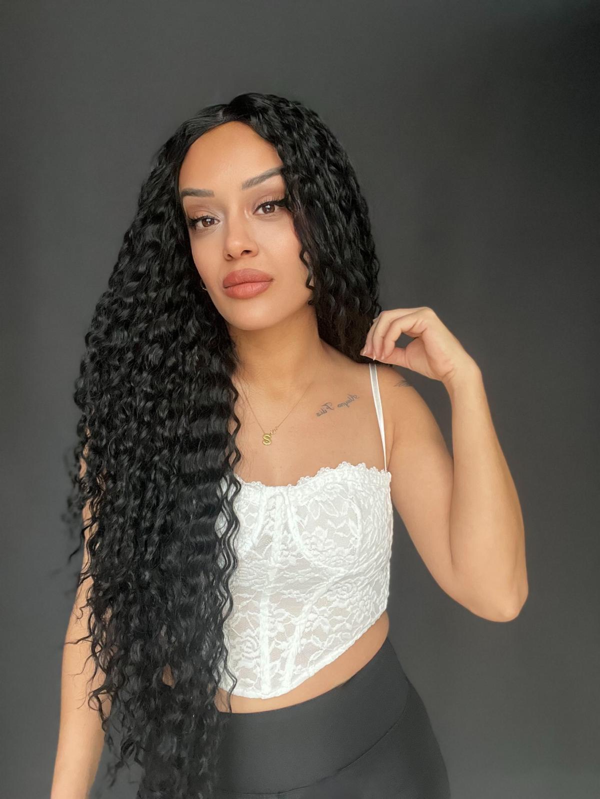 Afro Tül peruk Ön Full Tül -Sabit ayrımlı ektra uzun peruk