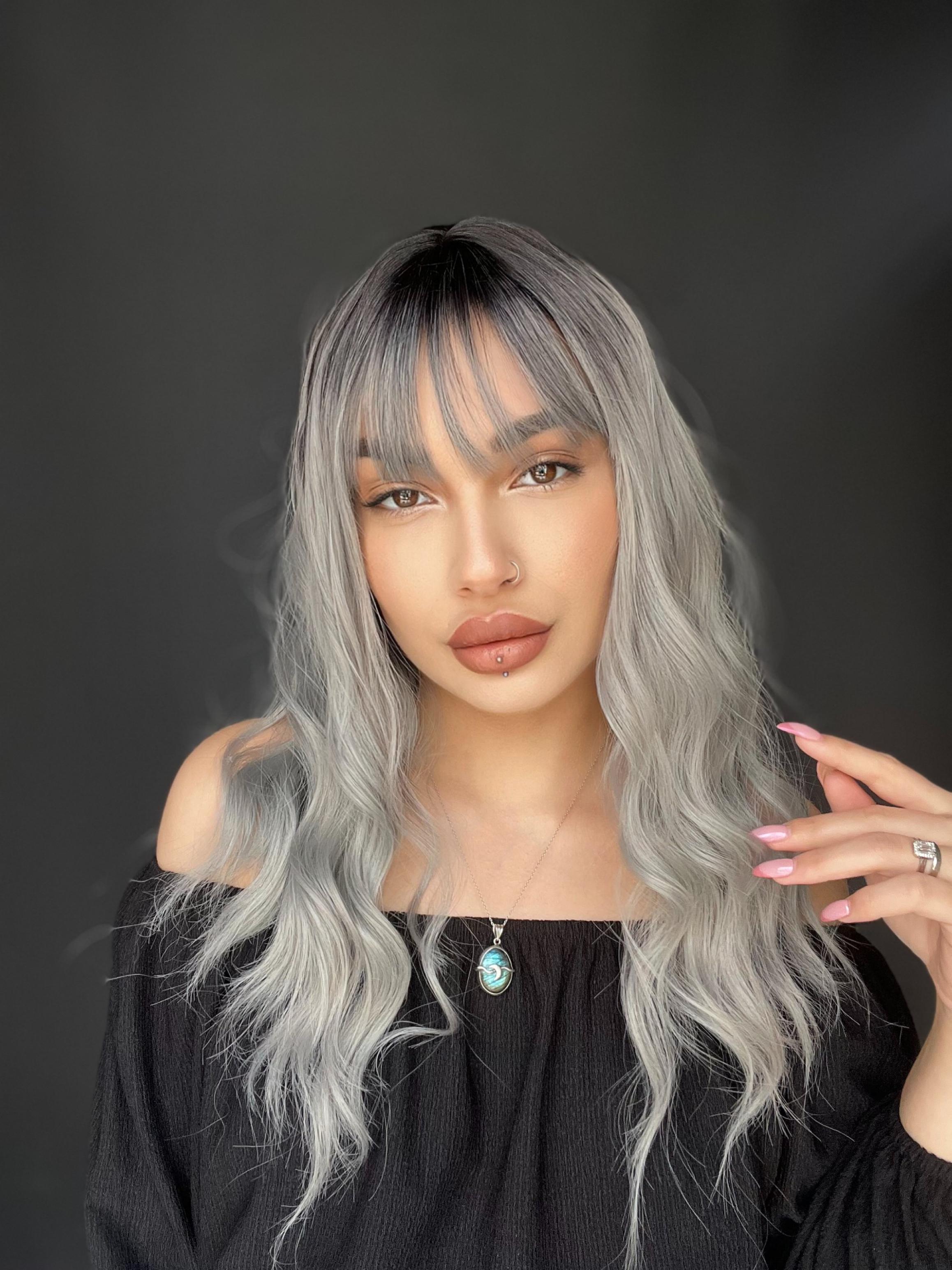 Okyanus Dalgası Perçemli Medikal Peruk perçemli fiber Siyah Gri