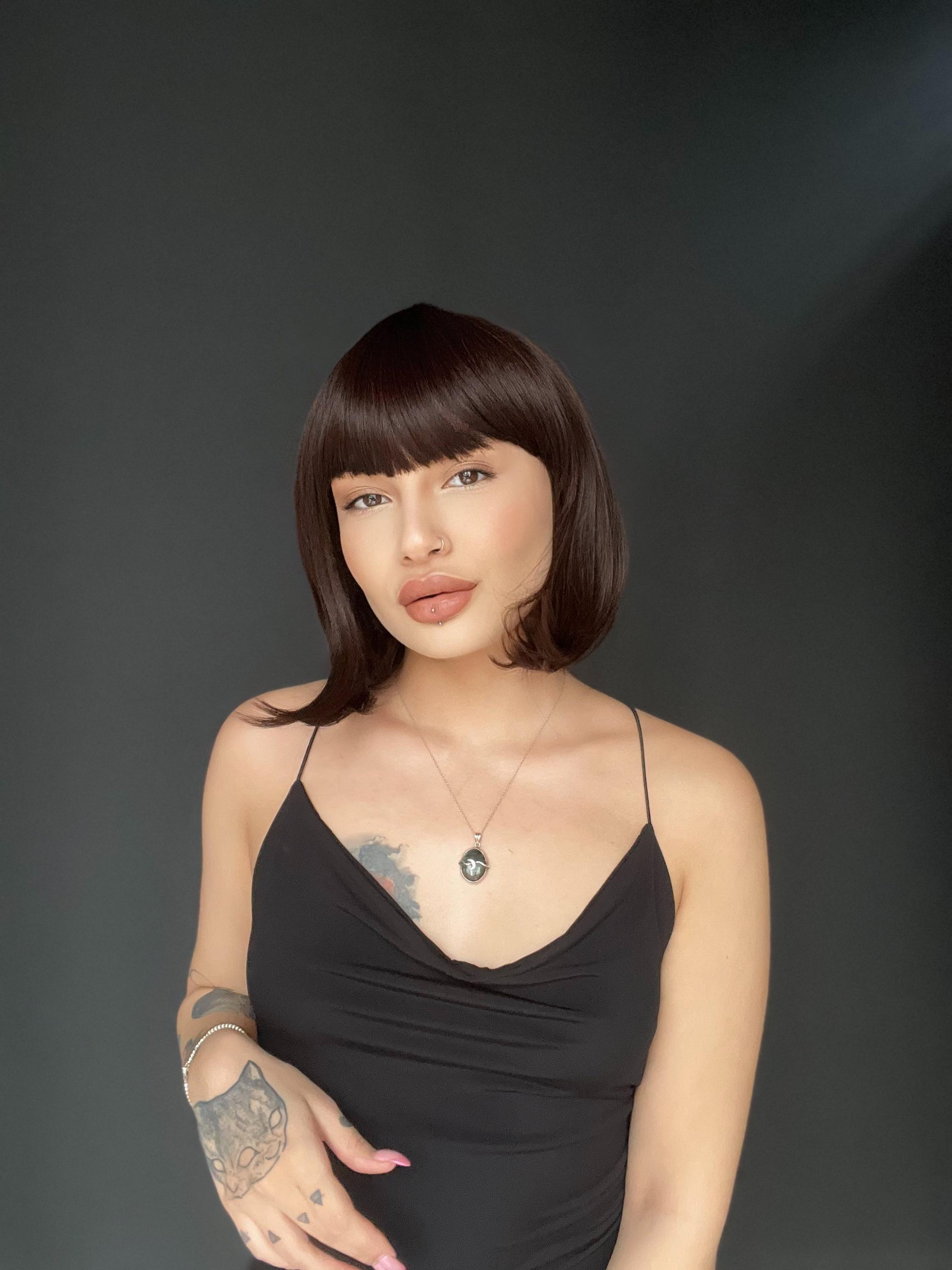 Kısa Küt Perçemli Bob Pedikal Peruk Kanser Kemoterapi uygundur Sıcak Kahve