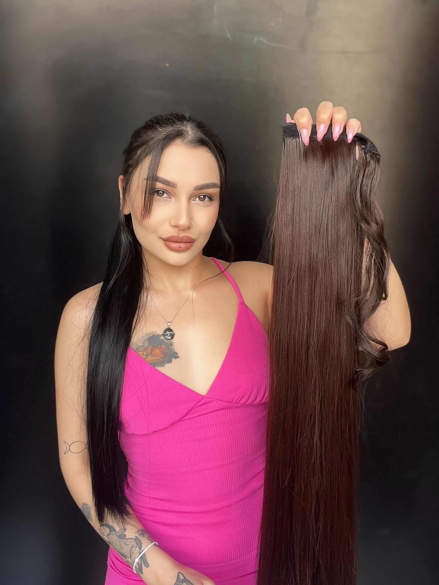 Cırtcırt Bağcıklı Tak çık Düz uzun at kuyruğu Mokka kahve