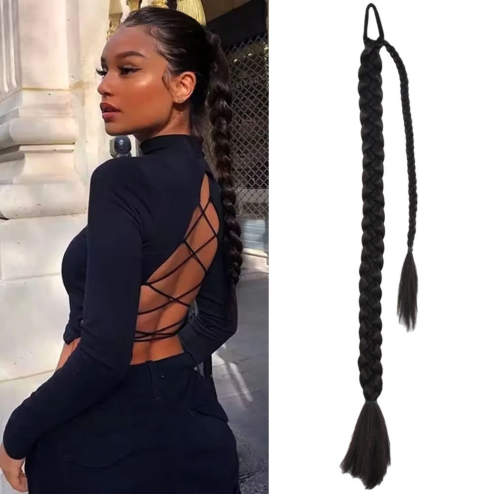 Üçlü Örgülü Tokalı Bağlamalı At Kuyruğu Koyu Kestane