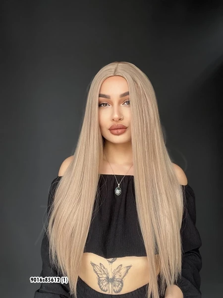 Düz uzun Perçemsiz Cilt görünümlü  Medikal  özel peruk Kül grisi