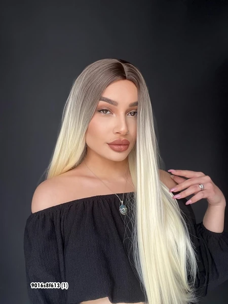 Düz uzun Perçemsiz Cilt görünümlü  Medikal  özel peruk Küllü Kumral