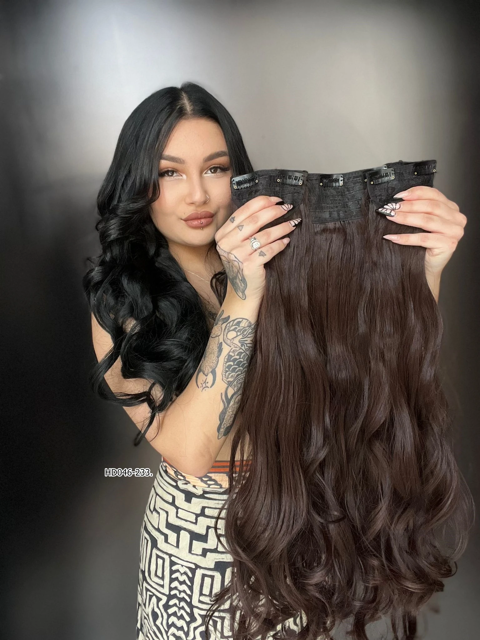 Dalgalı Yarım Ay + 2 Yan Çıt Çıt - Koyu Kahve