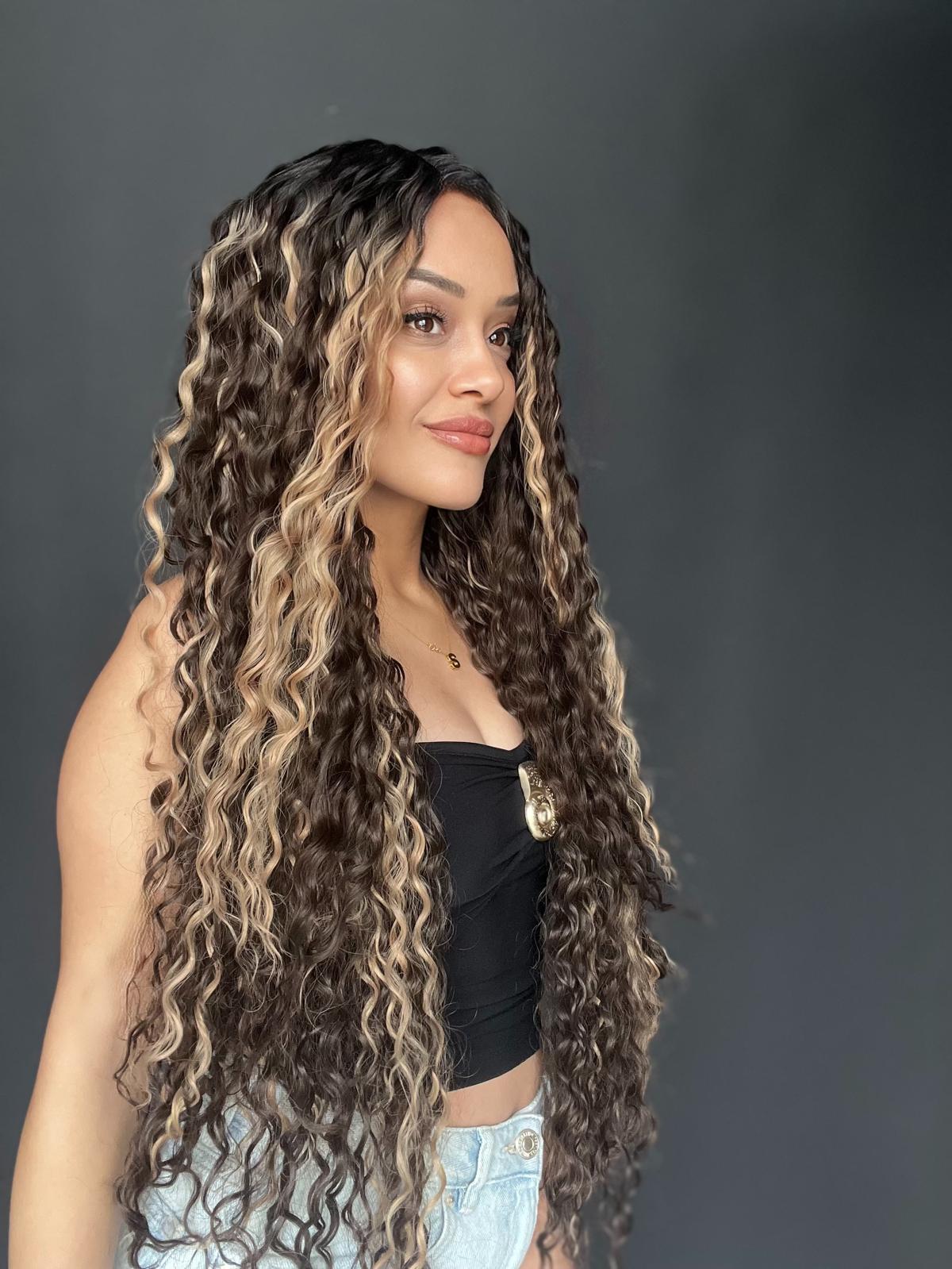 Afro Tül peruk Ön Full Tül -Sabit ayrımlı ektra uzun peruk