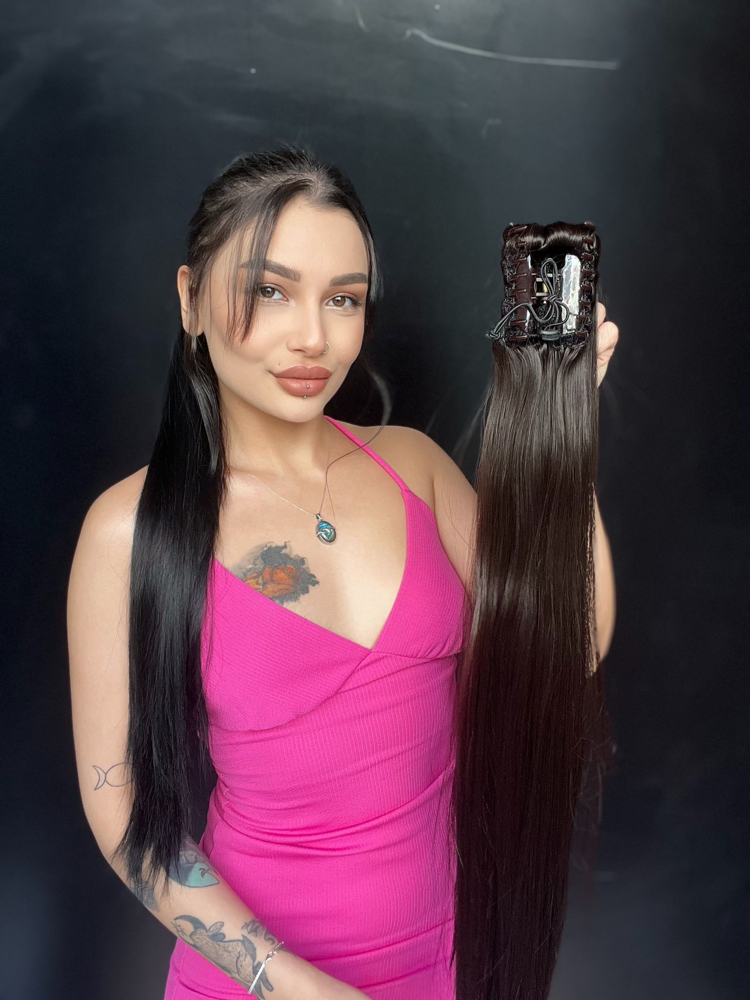 Düz Mandallı Tokalı Postiş At Kuyruğu  tak ve çık Doğal Kestane Rengi