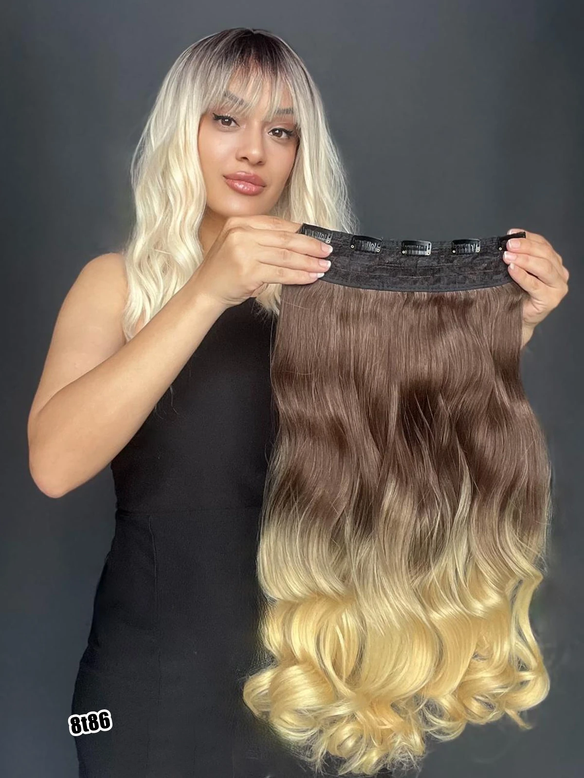 Dalgalı Geniş Parça Yarımay Çıtçıt Saç Ombreli