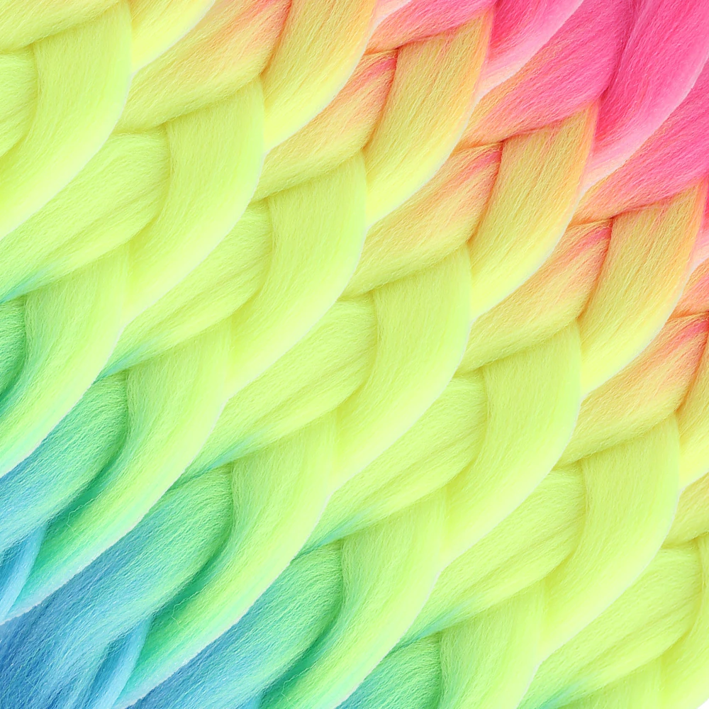 Afrika Örgülük Ombreli Sentetik Saç 100 Gr. - Fuşya / Neon Sarı / Açık Mavi