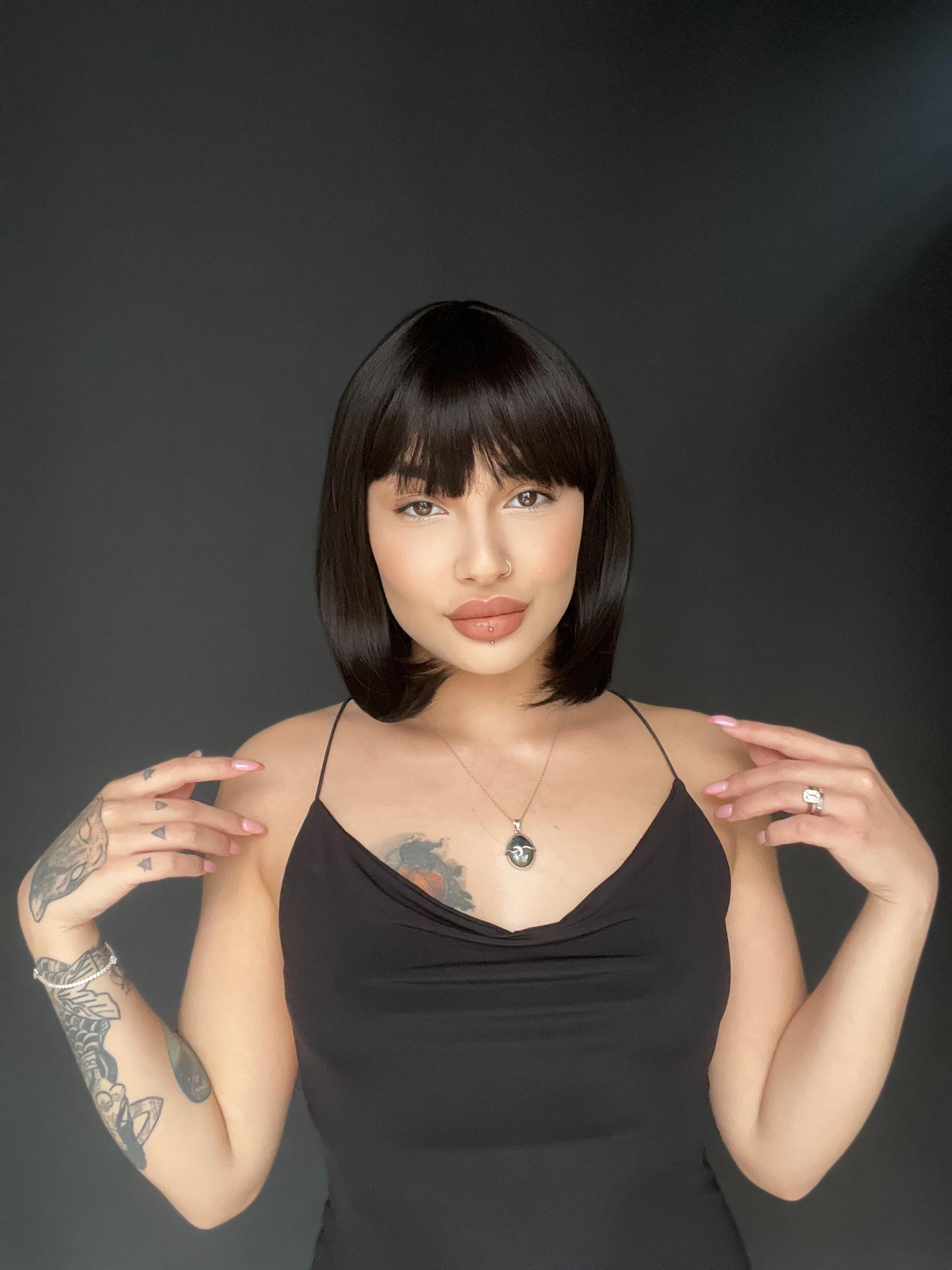 Kısa Küt Perçemli Bob Pedikal Peruk Kanser Kemoterapi uygundur Kestane