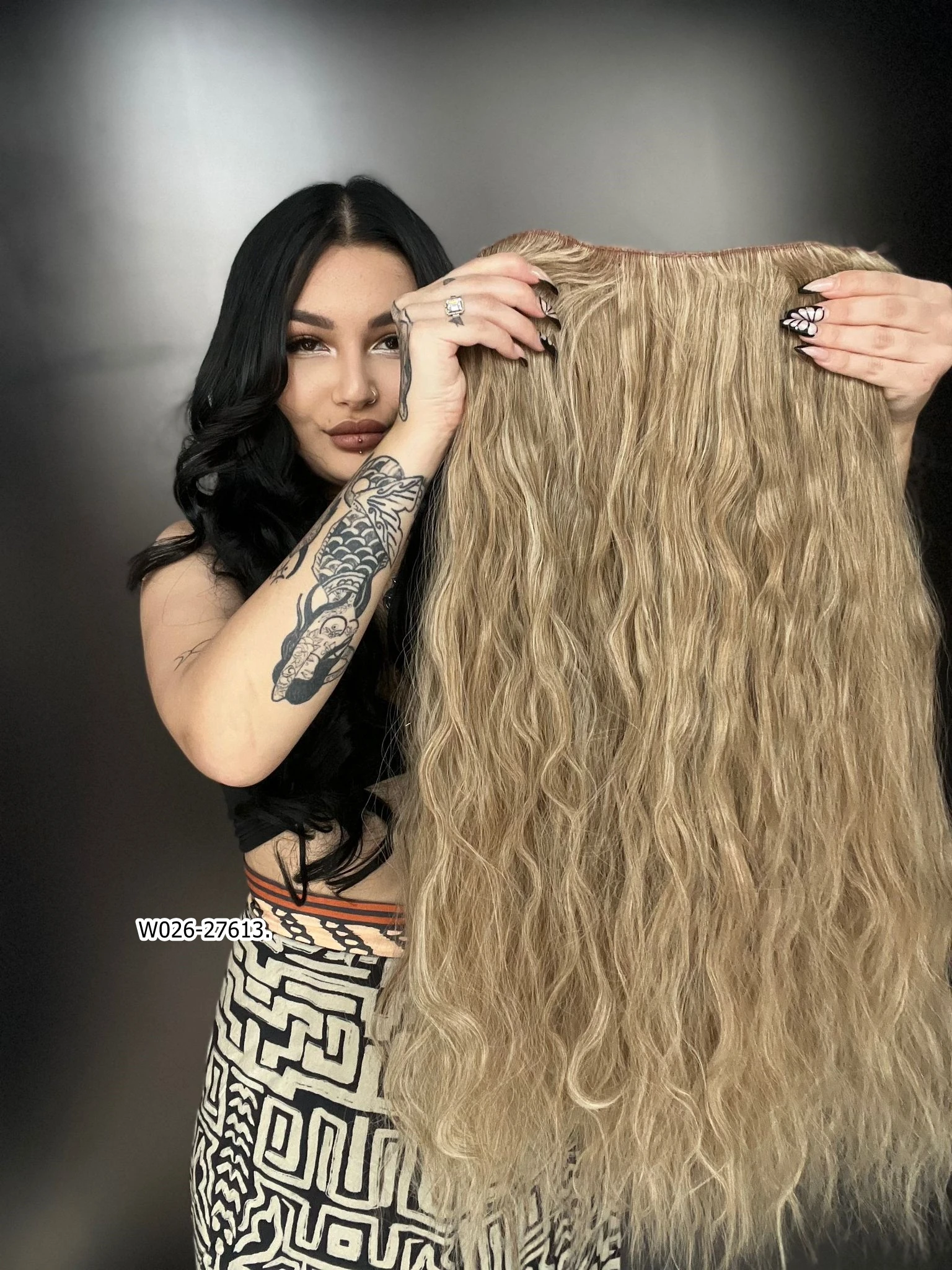 Afro Dalgalı Yarım Ay + 2 Yan Çıt Çıt - Karamel Platin Röfleli