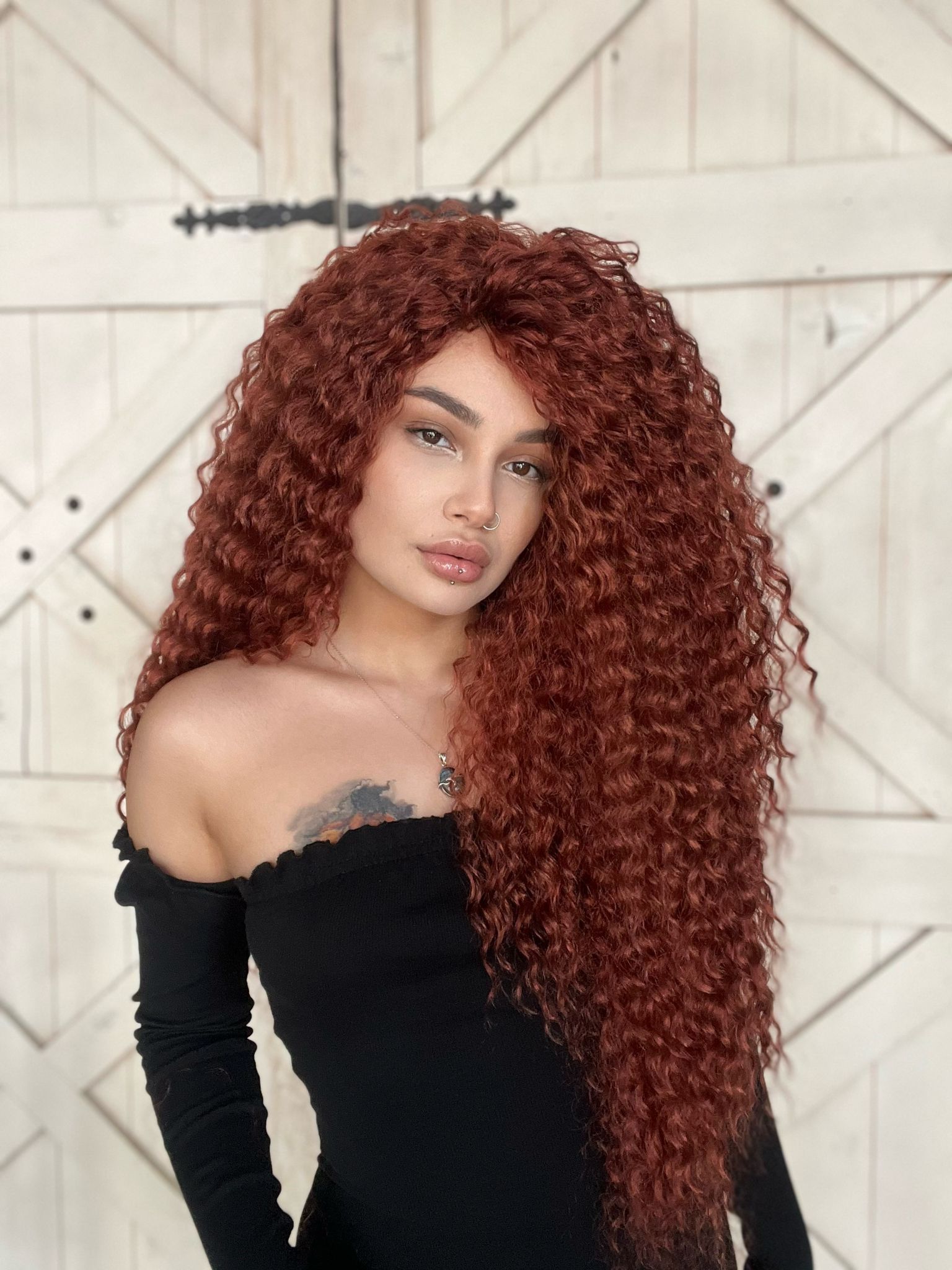 Bakır Afro Dalgalı Peruk Komple tak ve çık Kabarık ve yoğun Fiber saç Suzan peruk