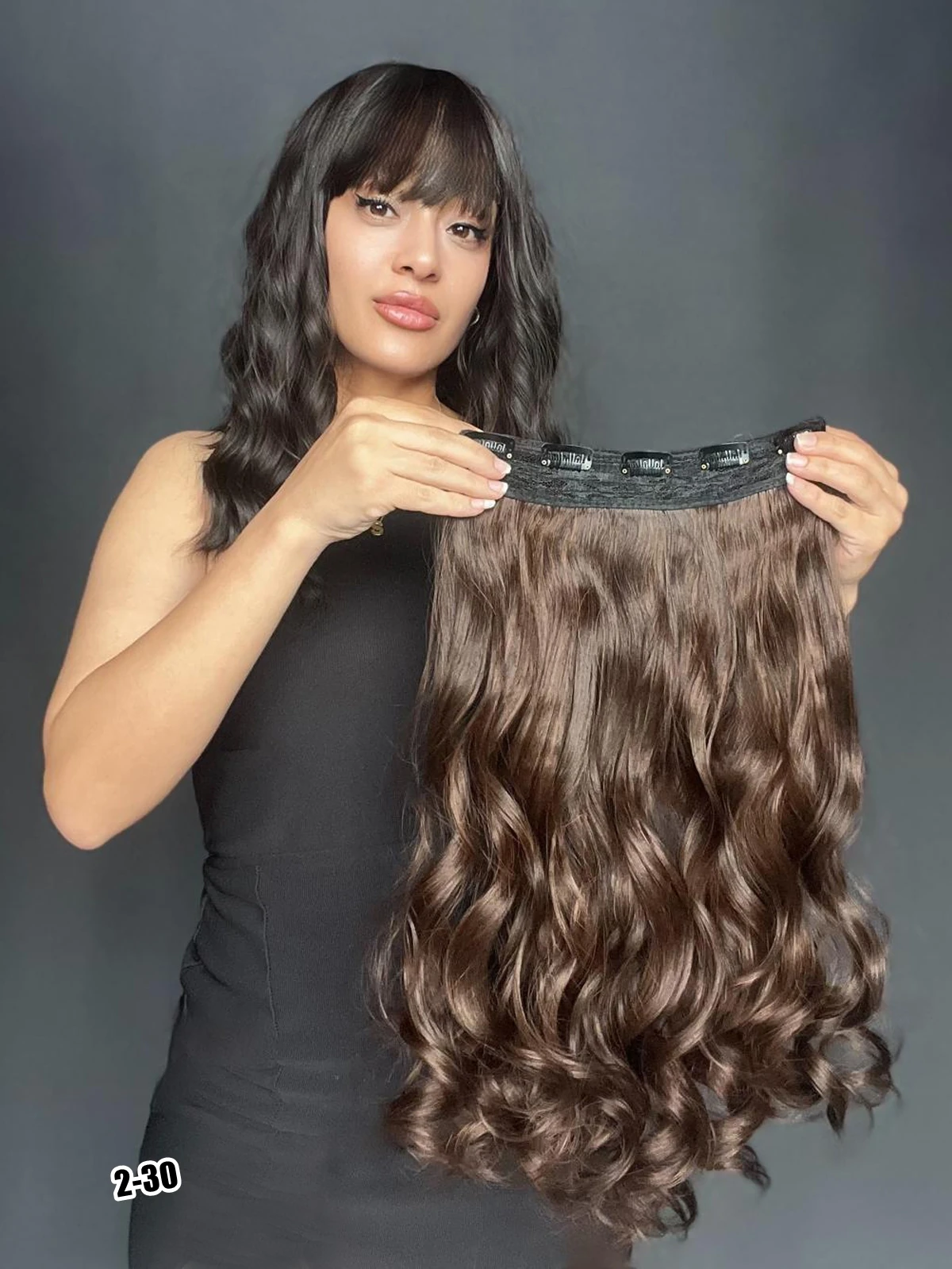 Dalgalı Geniş Parça Yarımay Çıtçıt Saç Koyu Kumral