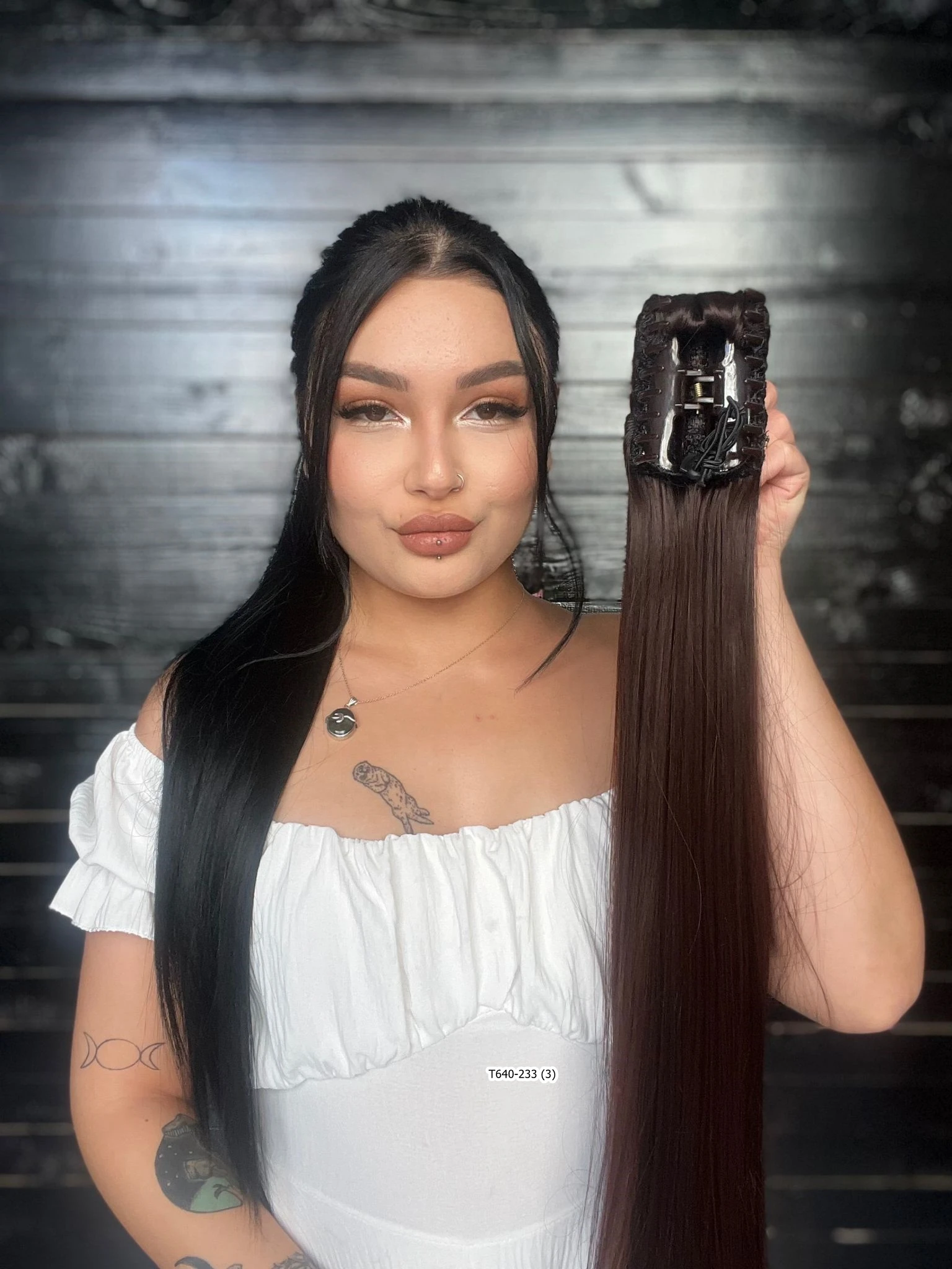 70cm Postiş Tokalı Düz At Kuyruğu - Koyu Kahve