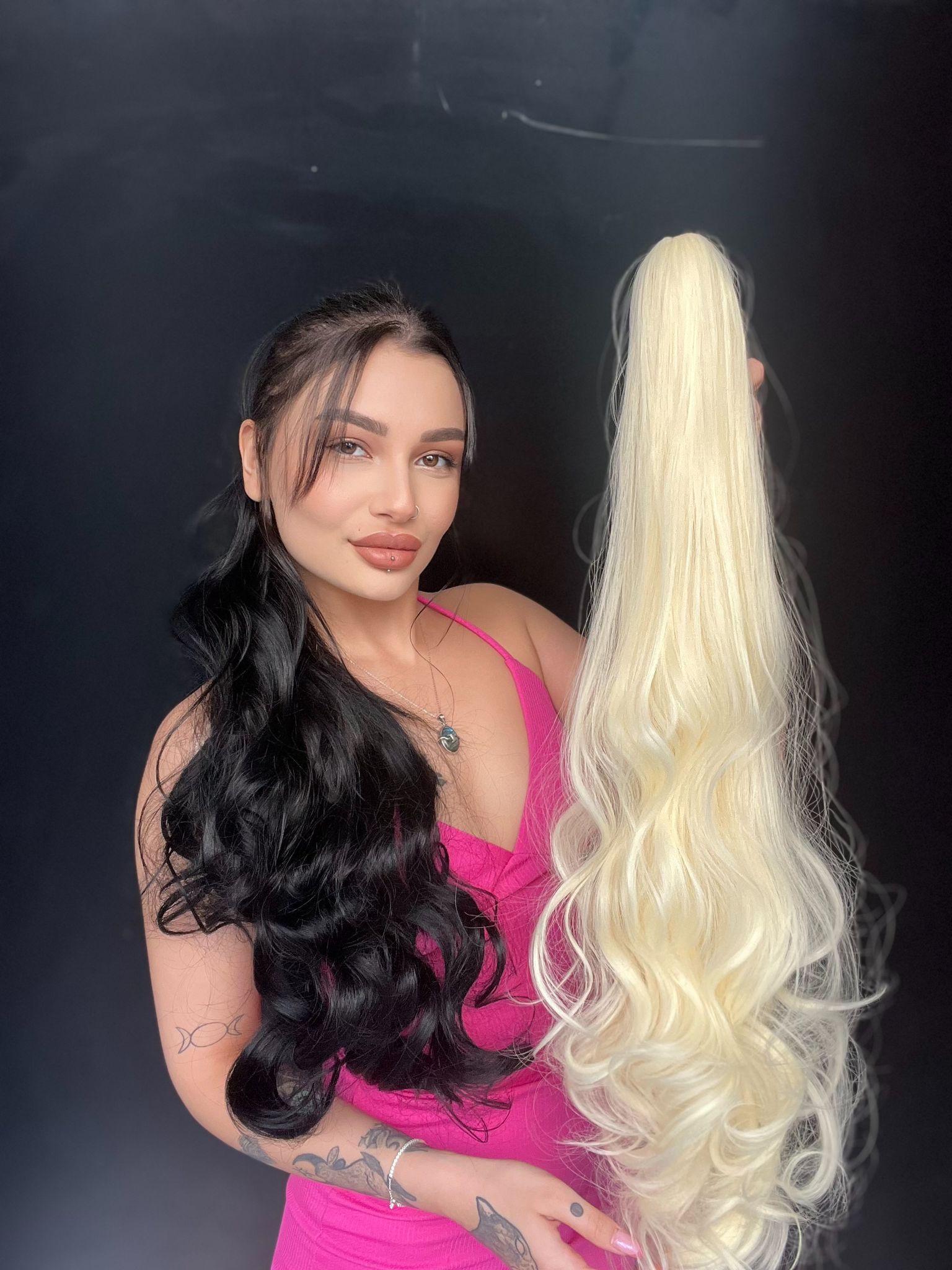 80 cm Ekstra Uzun At kuyruğu Tokalı Postiş Açık Platin