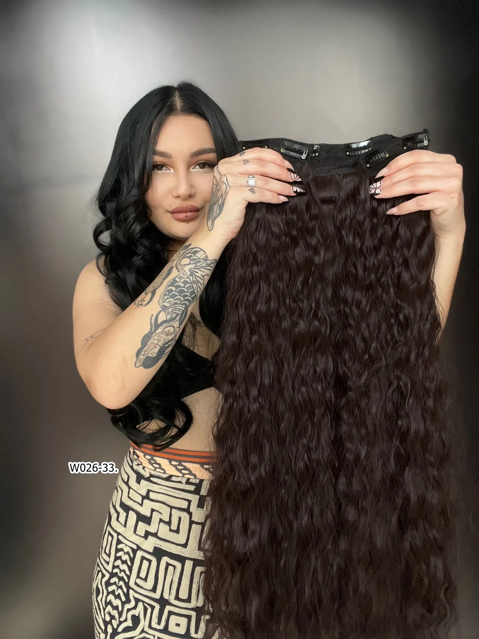 Afro Dalgalı Yarım Ay + 2 Yan Çıt Çıt - Koyu Kahve