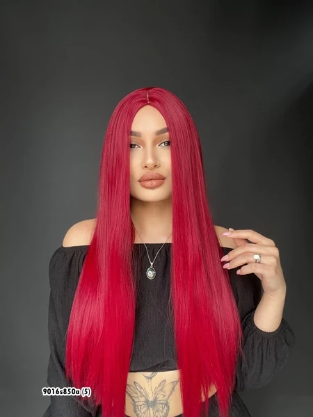 Düz uzun Perçemsiz Cilt görünümlü  Medikal  özel peruk Kızıl