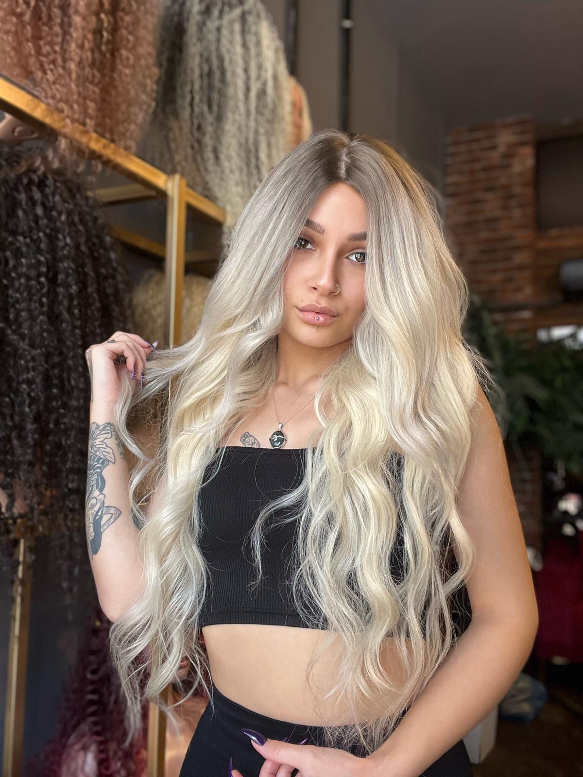 Baby ipek tabanlı Gerçek saç peruk Rus kumralı ombreli