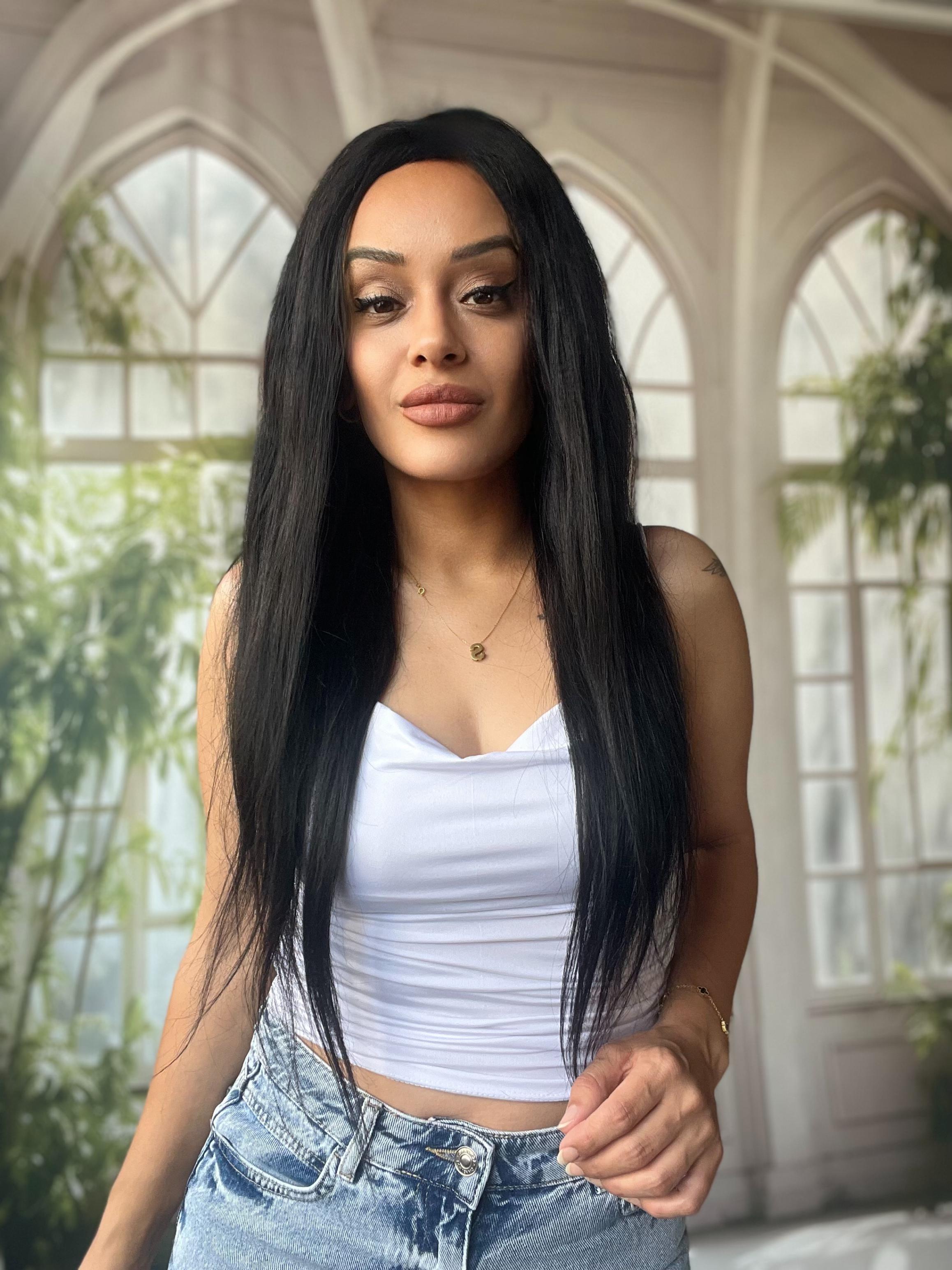 Uzun kestane tül peruk