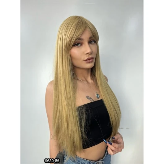 Fiber Sentetik Uzun Düz Kahküllü Peruk - Sarı