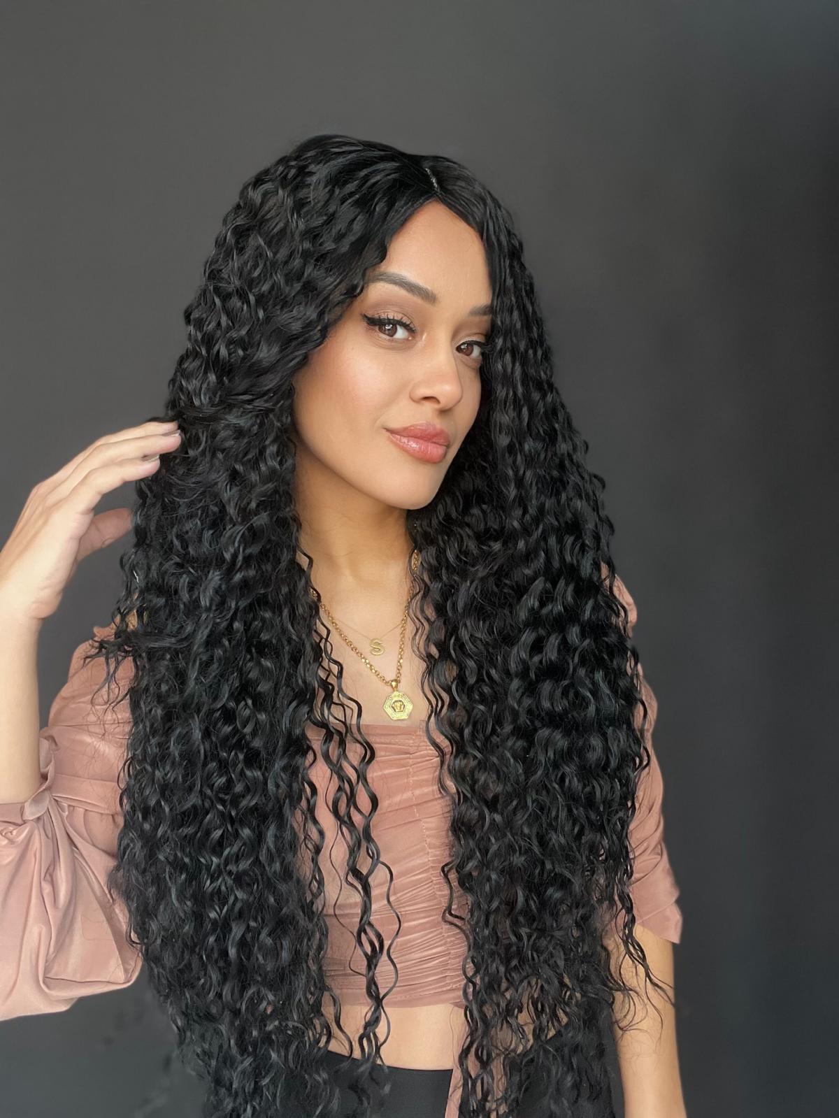 Afro Tül peruk Ön Full Tül -Sabit ayrımlı ektra uzun peruk