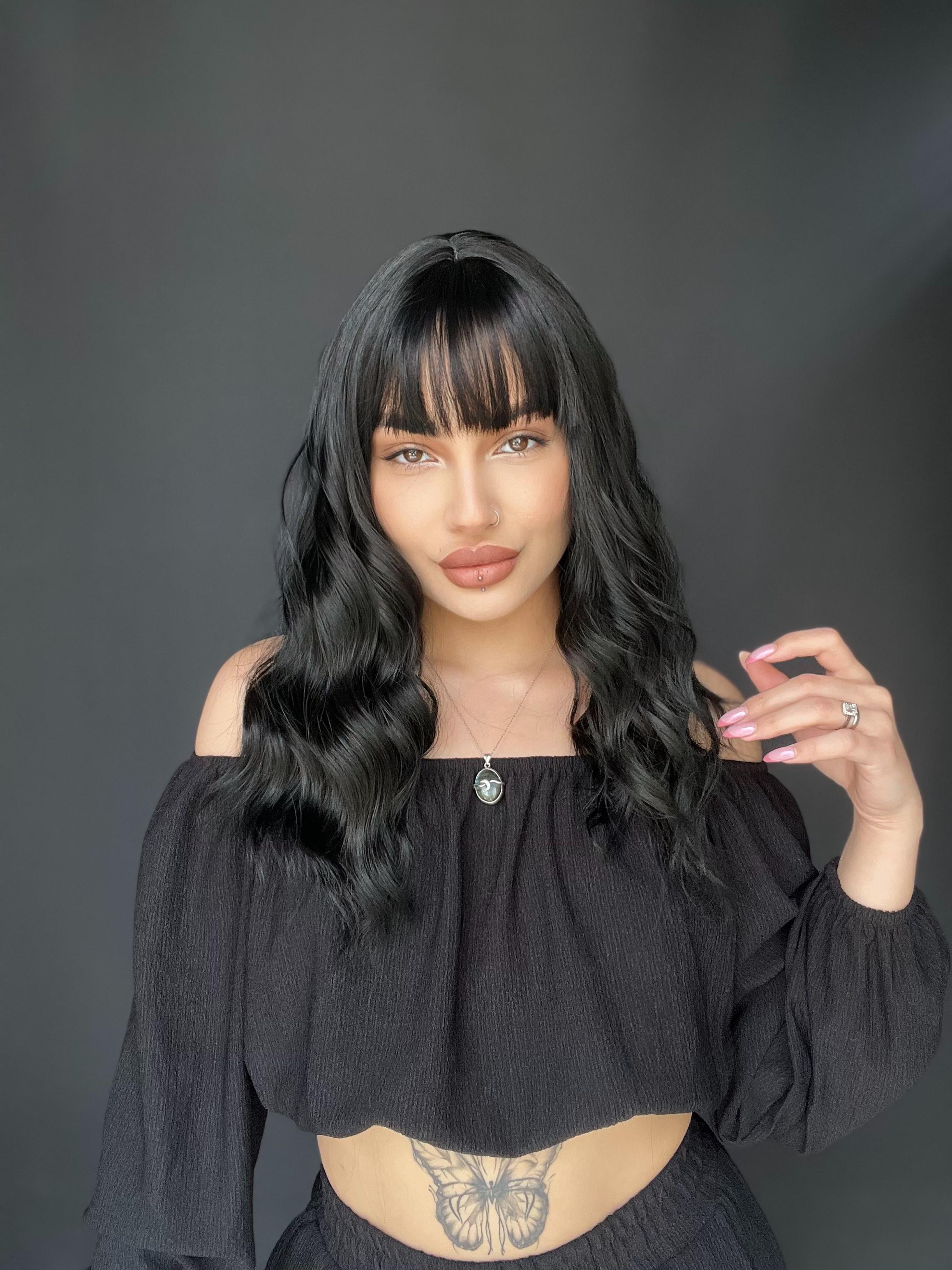 Okyanus Dalgası Perçemli Medikal Peruk perçemli fiber Siyah